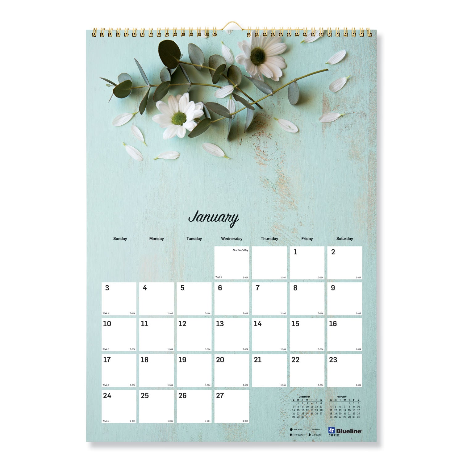 Romantic Wall Calendar, Floral Photography, 12 x 17, White/Multicolor Sheets, 12-Month (Jan to Dec): 2025