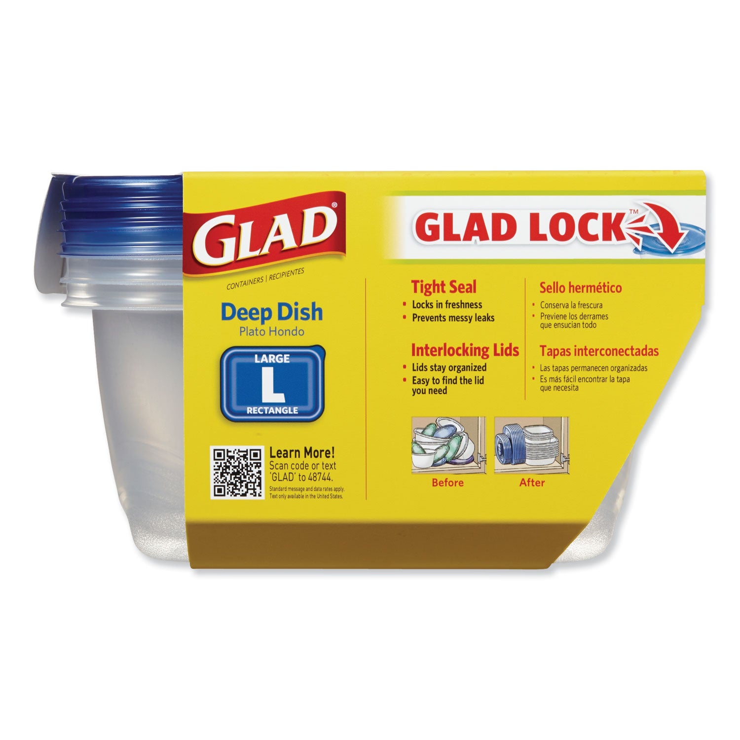 Glad® Deep Dish Food Storage Containers, 64 oz, Plastic, 3/Pack