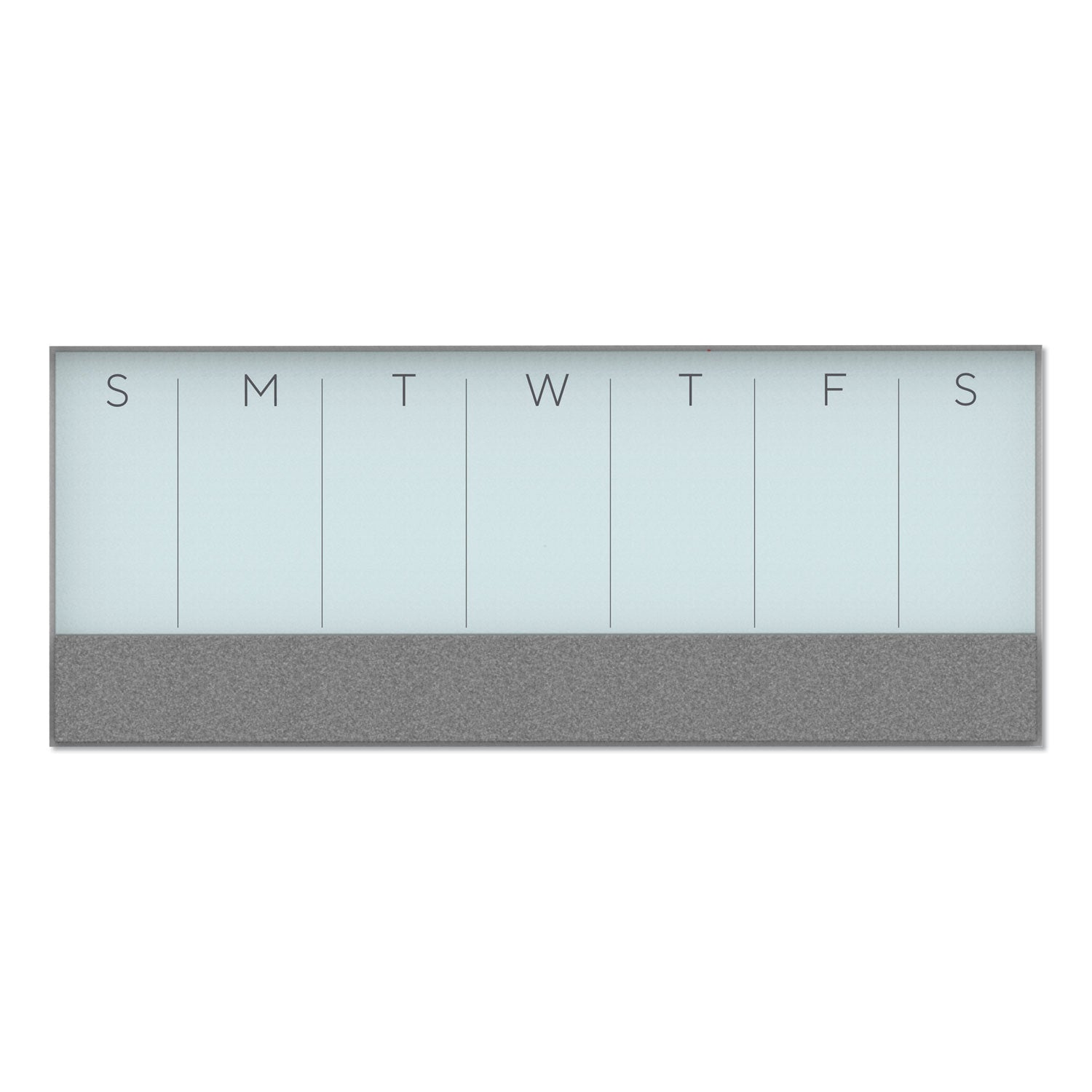 3N1 Magnetic Glass Dry Erase Combo Board, Weekly Calendar, 36 x 15.25, Gray/White Surface, White Aluminum Frame