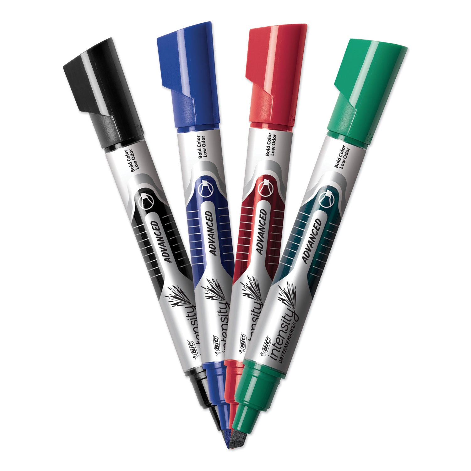 BIC® Intensity Advanced Dry Erase Marker, Tank-Style, Broad Chisel Tip, Assorted Colors, 4/pack