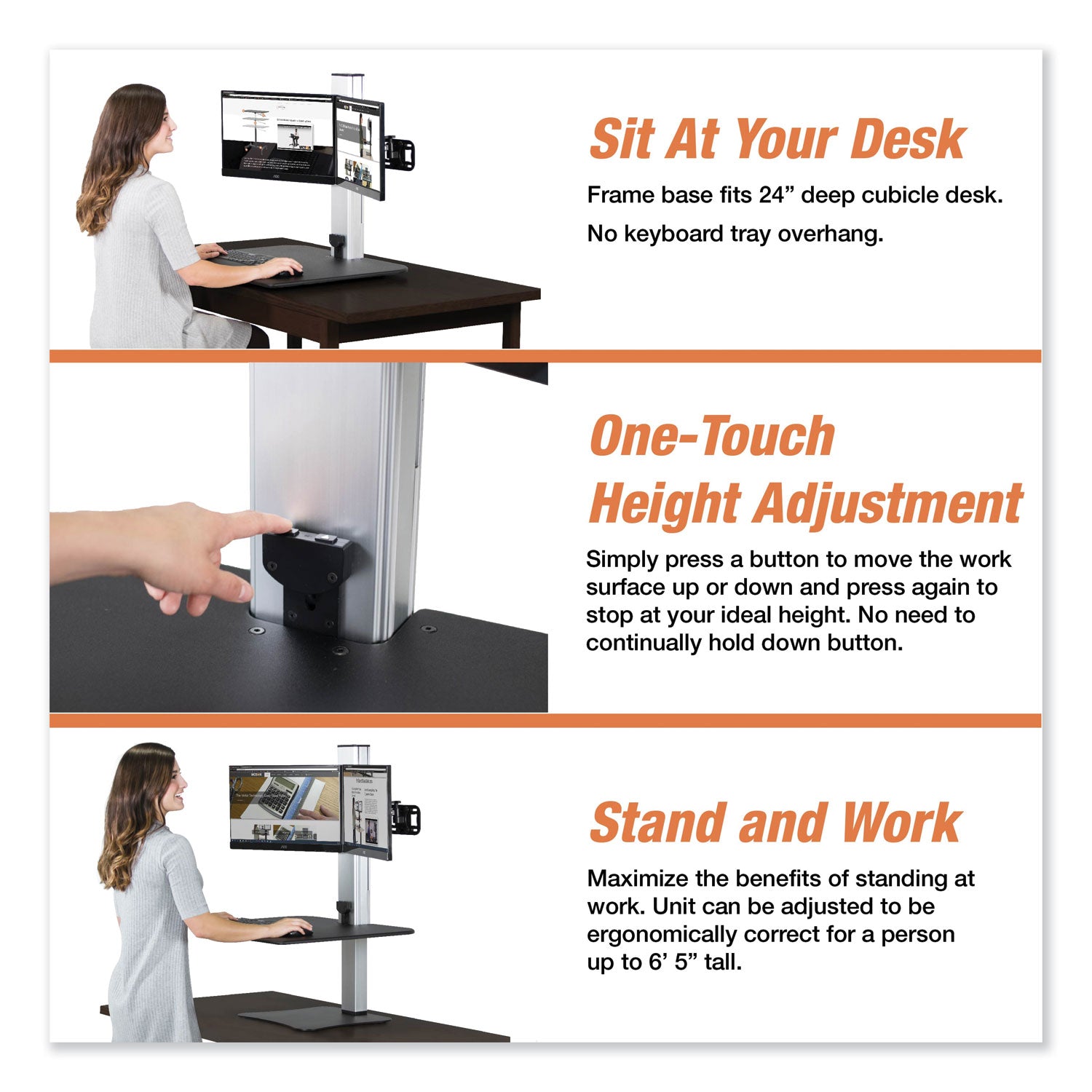 Victor® High Rise Electric Dual Monitor Standing Desk Workstation, 28" X 23" X 20.25", Black/aluminum