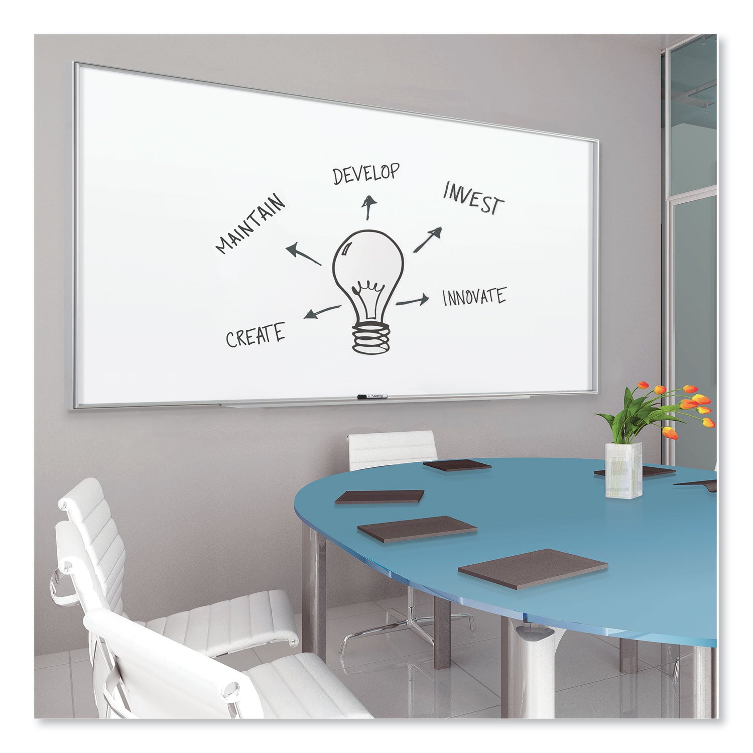 Quartet® Fusion Nano-Clean Magnetic Whiteboard, 72" x 48", White Surface, Satin Aluminum Frame