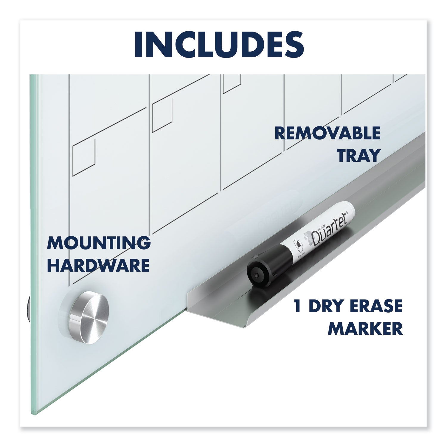 Quartet® Infinity Magnetic Glass Calendar Board, Monthly Planning/Scheduling, 36" x 24", White Surface