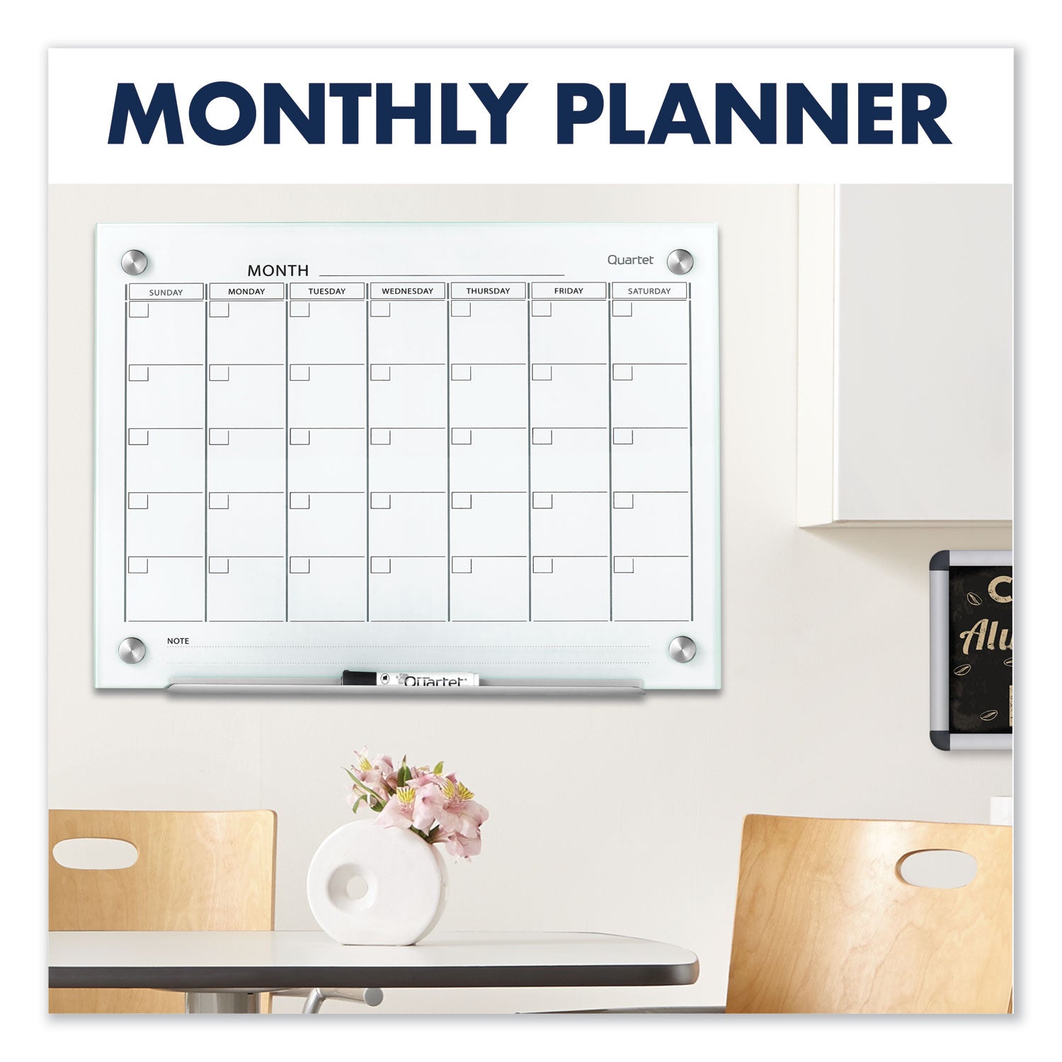 Quartet® Infinity Magnetic Glass Calendar Board, Monthly Planning/Scheduling, 36" x 24", White Surface
