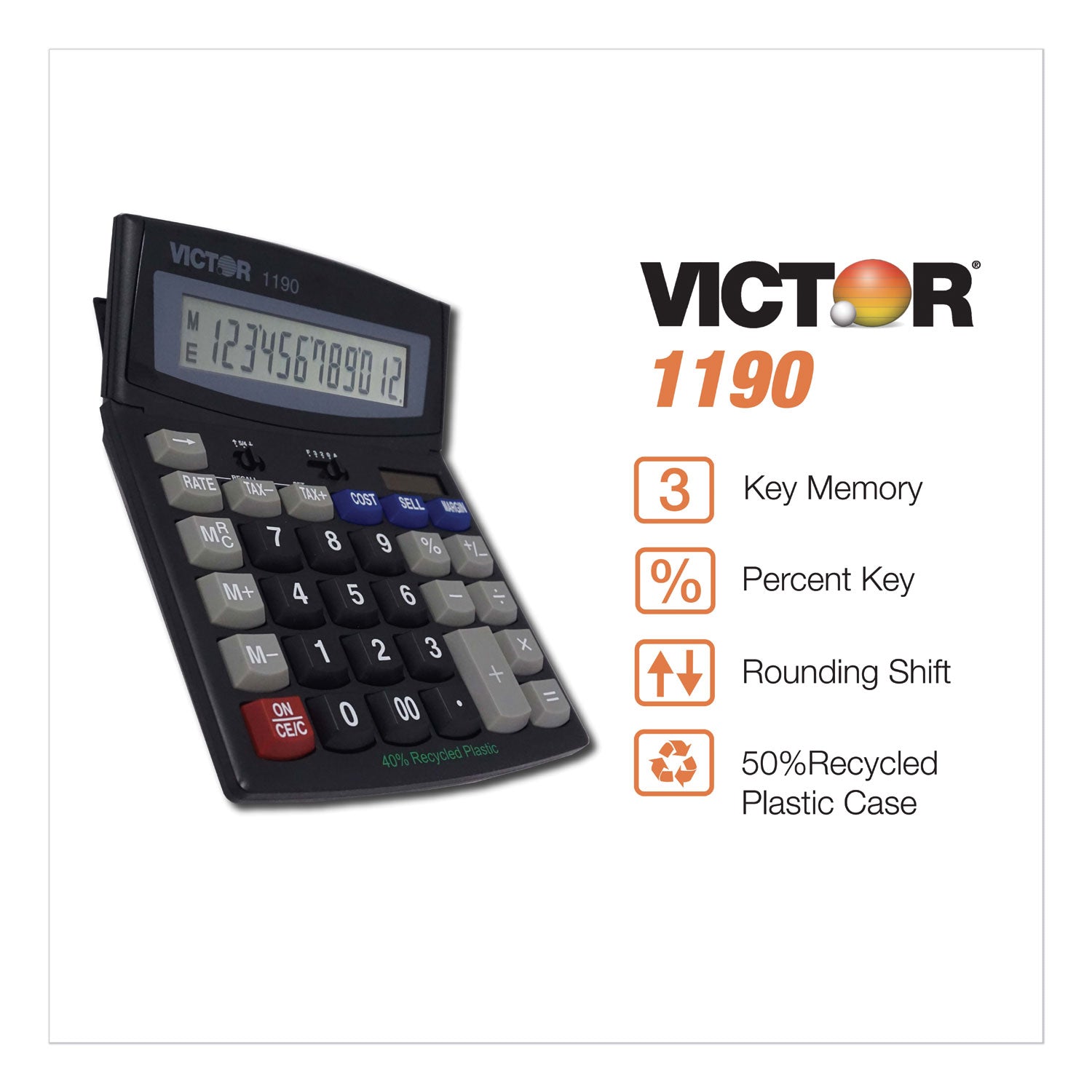 Victor® 1190 Executive Desktop Calculator, 12-Digit Lcd