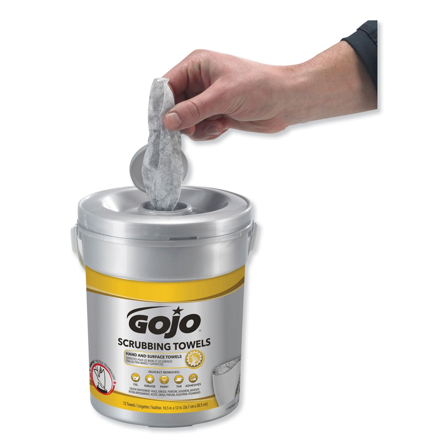 GOJO® Scrubbing Towels, Hand Cleaning, 2-Ply, 10.5 x 12, Fresh Citrus, Silver/Yellow, 72/Bucket