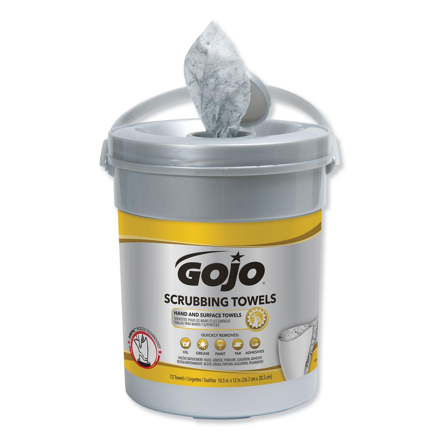 GOJO® Scrubbing Towels, Hand Cleaning, 2-Ply, 10.5 x 12, Fresh Citrus, Silver/Yellow, 72/Bucket