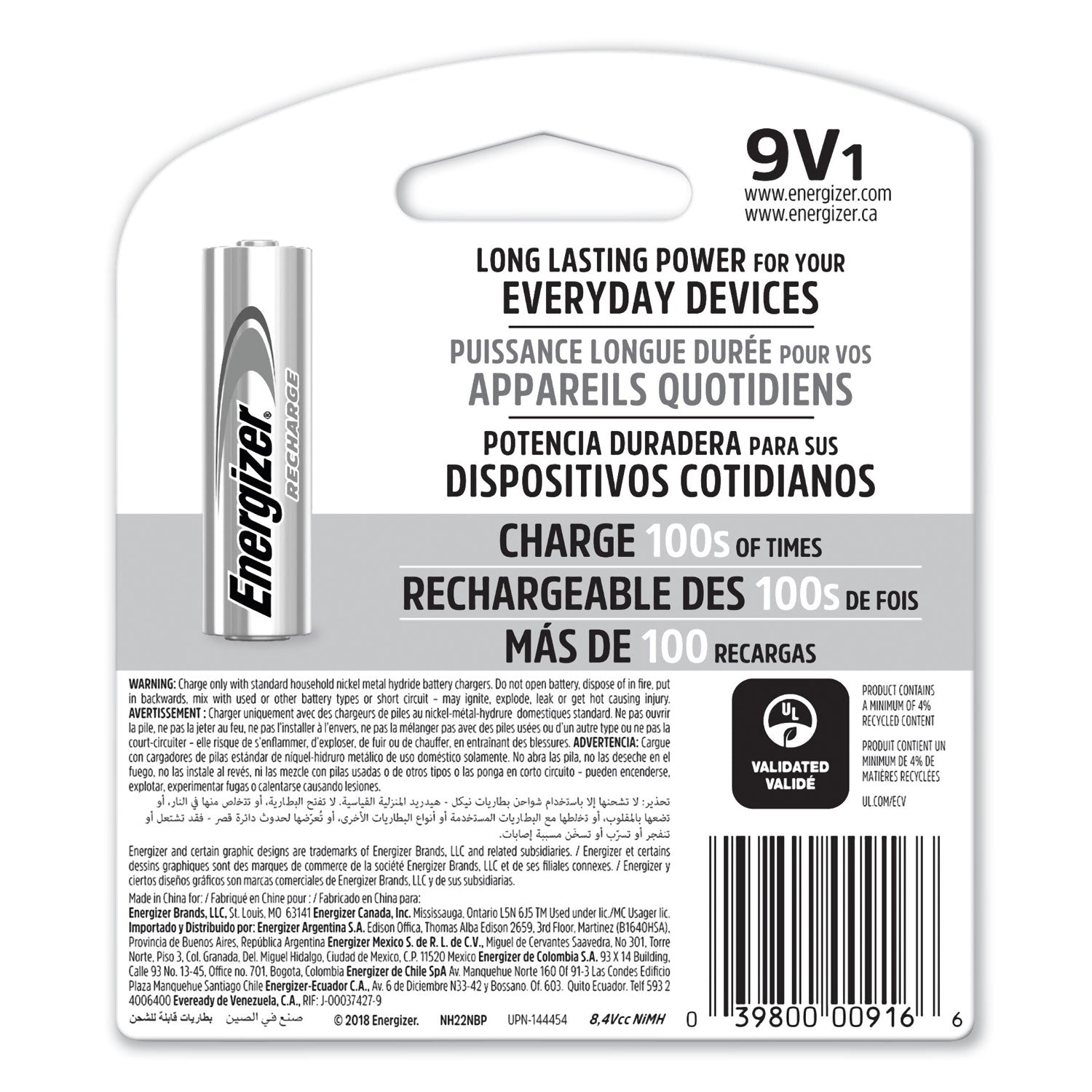 Energizer® Nimh Rechargeable 9v Batteries