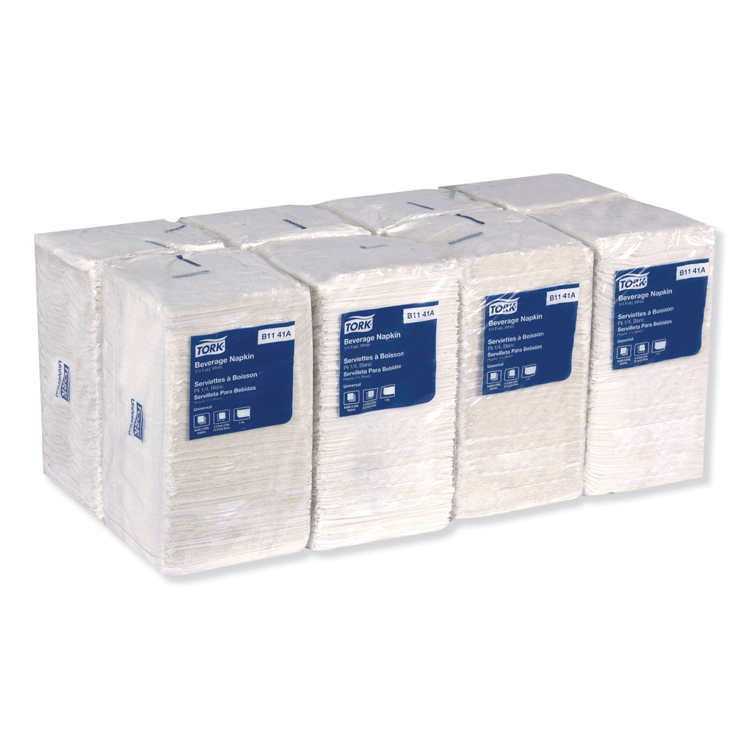 Tork® Universal Beverage Napkin, 1-Ply,9.13 X 9.13, 1/4 Fold, Poly-Pack, White, 4000/carton