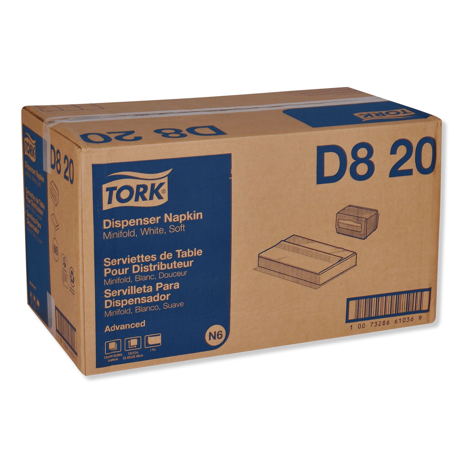 Tork® Advanced Soft Minifold Dispenser Napkins, 1-Ply,13" X 12", White, 6000/ct