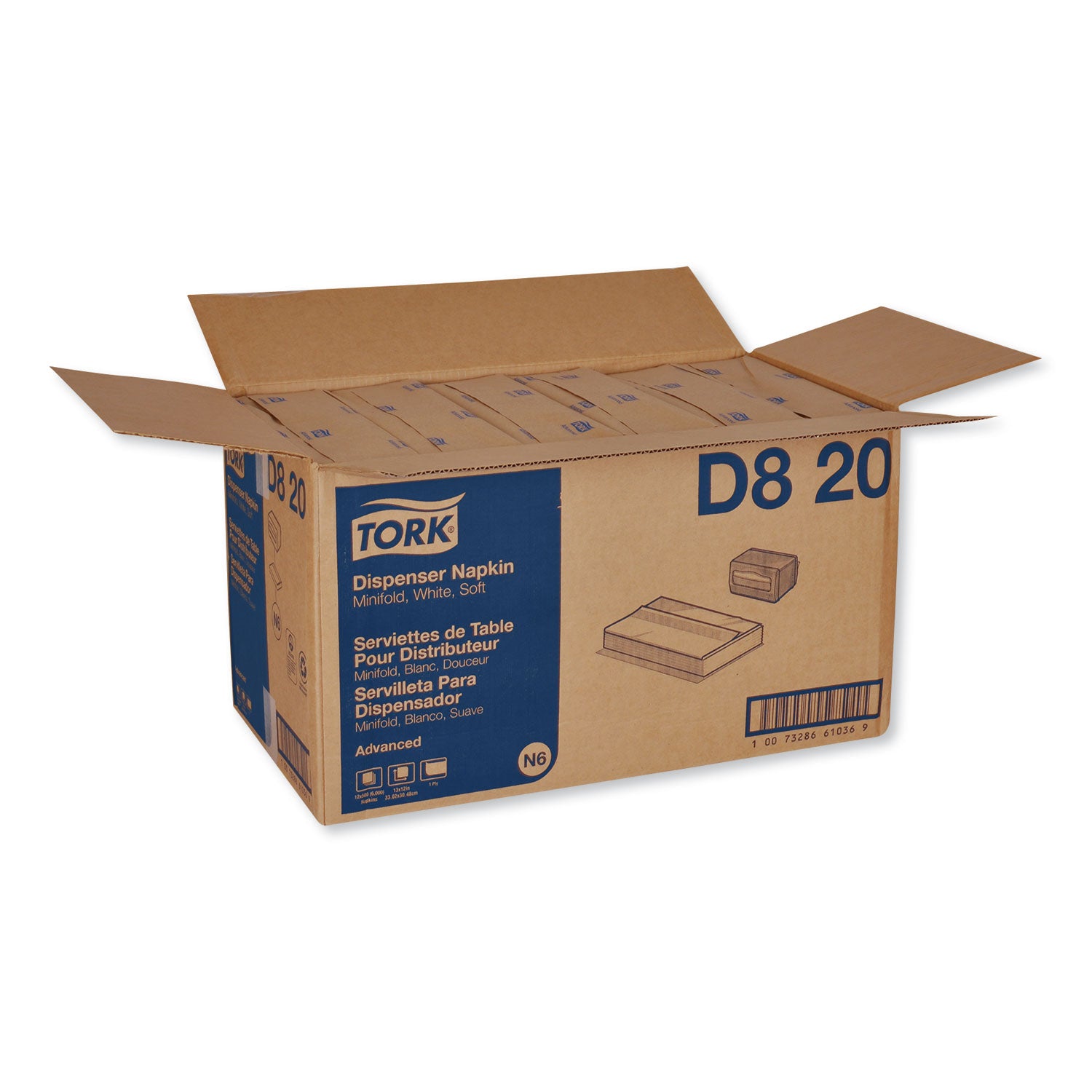 Tork® Advanced Soft Minifold Dispenser Napkins, 1-Ply,13" X 12", White, 6000/ct