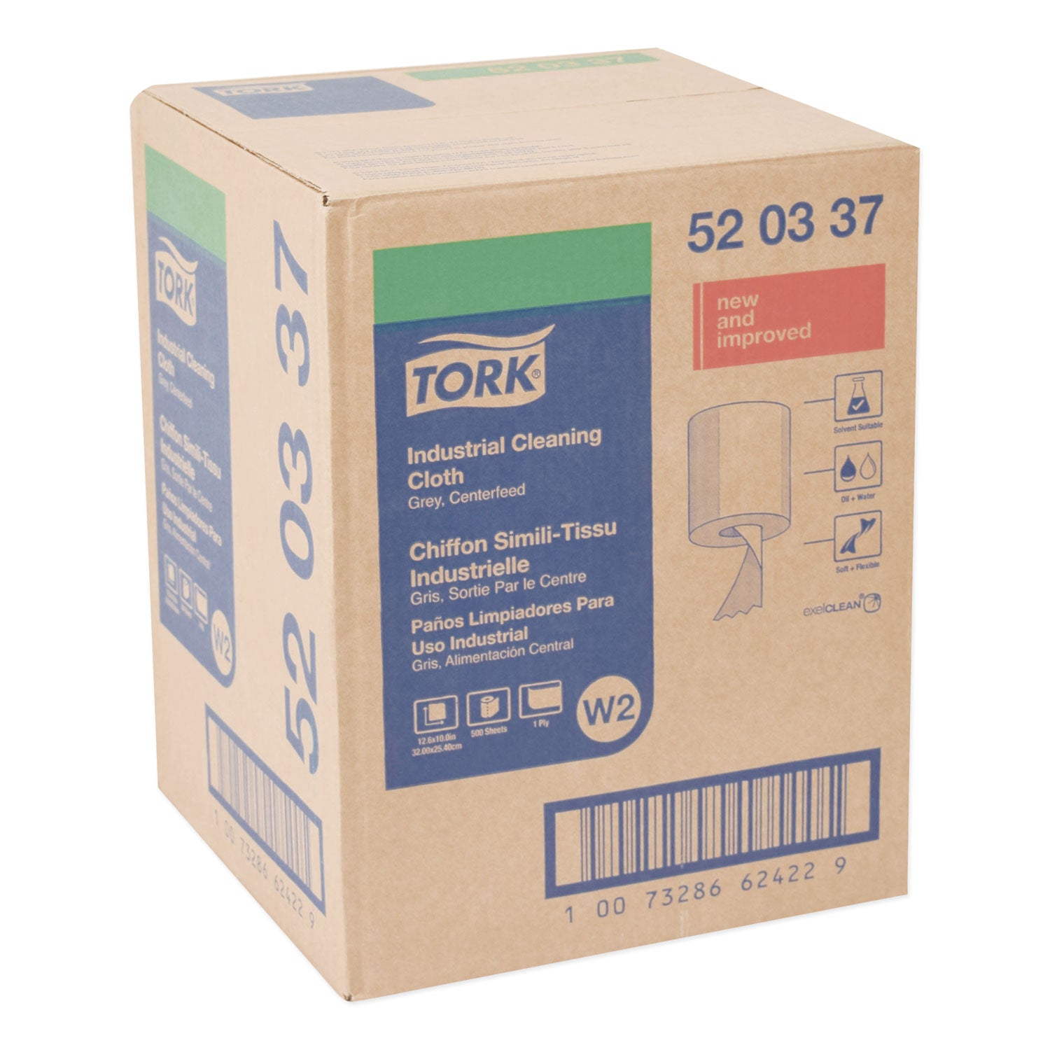 Tork® Industrial Cleaning Cloths, 1-Ply, 12.6 X 10, Gray, 500 Wipes/roll