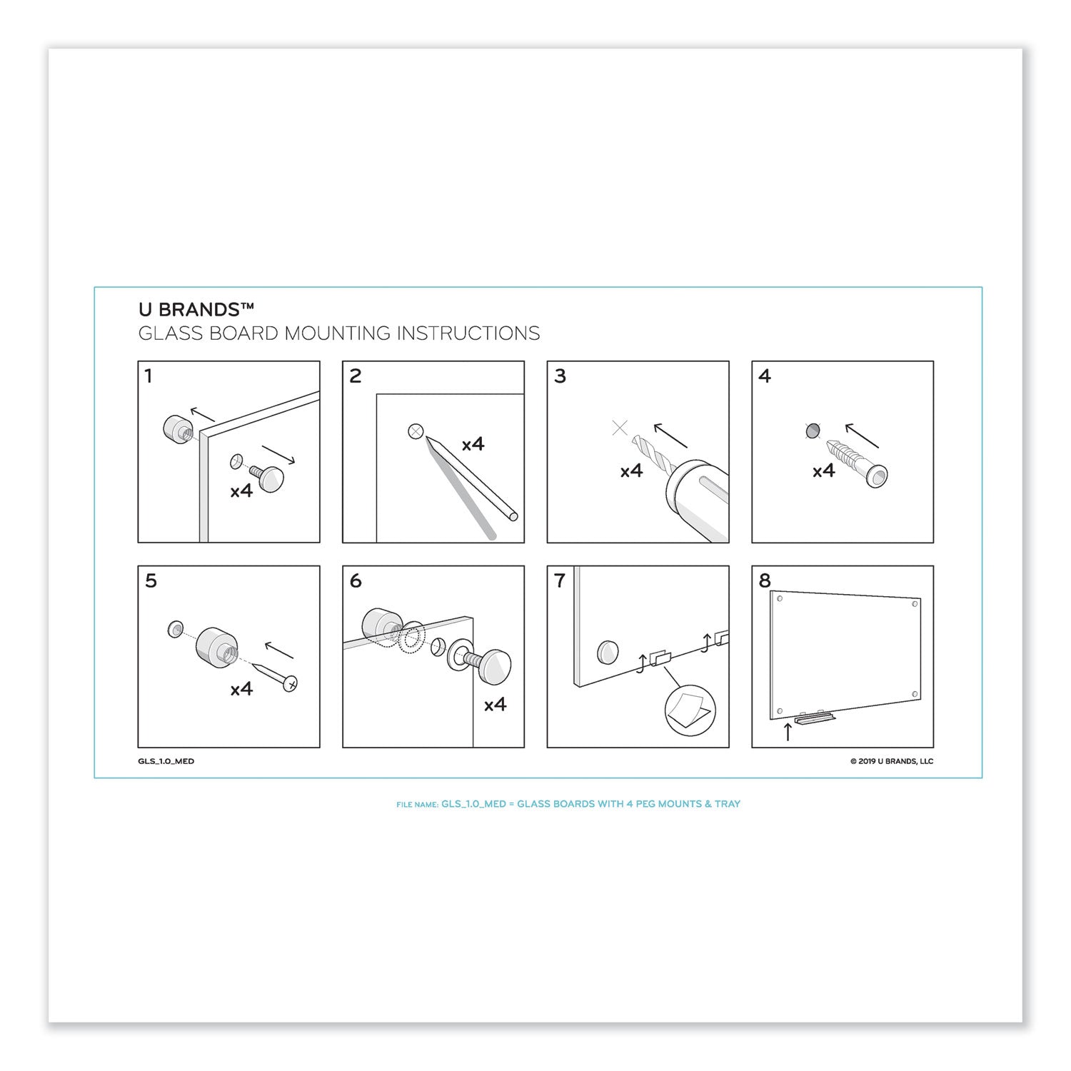 U Brands Magnetic Glass Dry Erase Board Value Pack, 48" x 36" (Actual Size: 47" x 35"), Frosted White Surface
