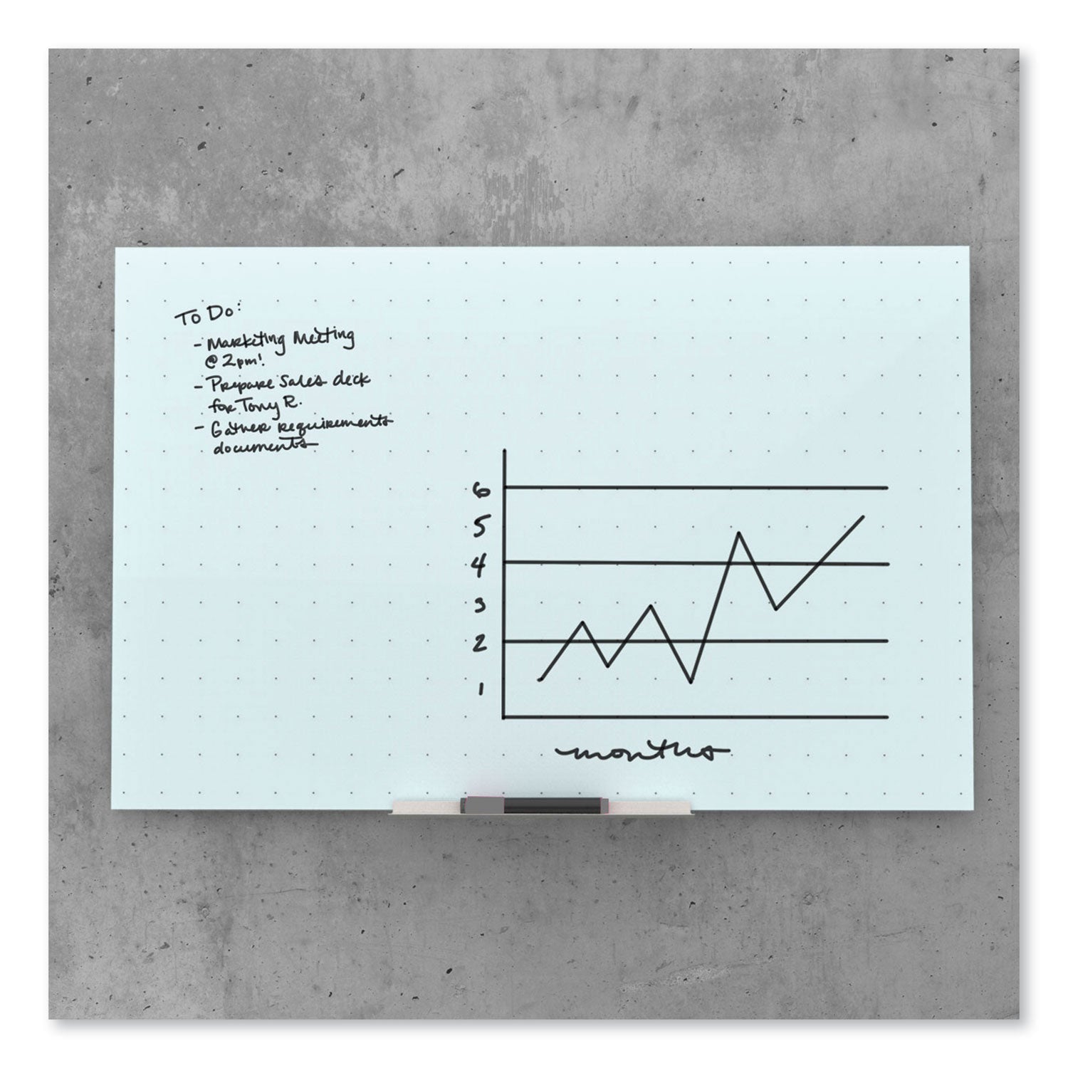 U Brands Floating Glass Ghost Grid Dry Erase Board, 36" x 24" (Actual Size: 35" x 23"), White Surface
