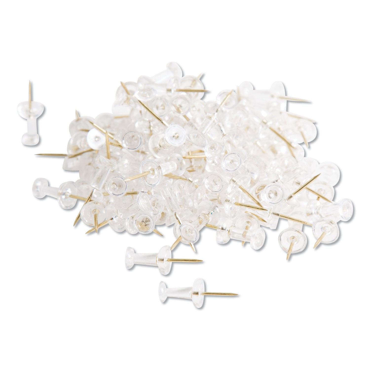 U Brands Standard Push Pins, Plastic, Clear, Clear Head/Gold Pin, 0.44", 100/Pack