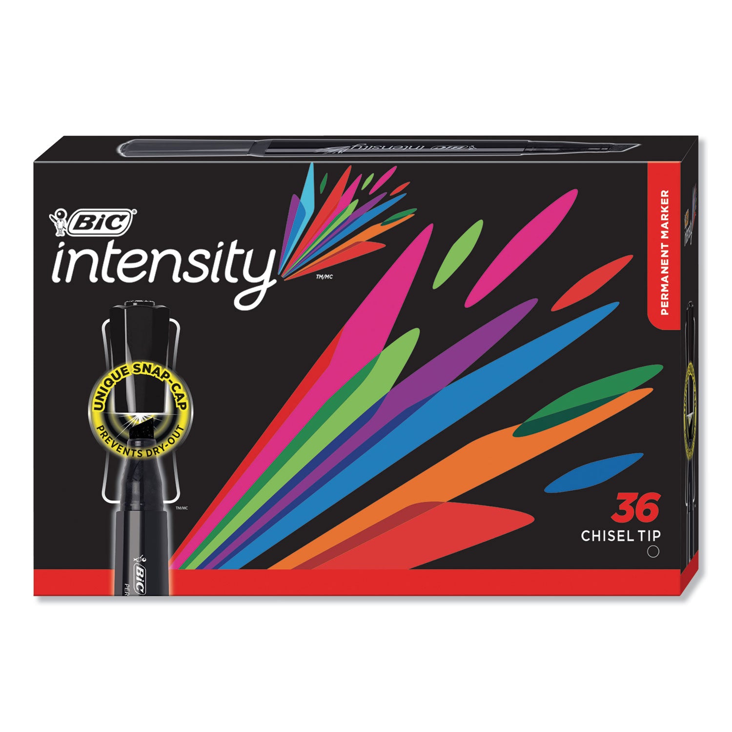 BIC® Intensity Chisel Tip Permanent Marker Value Pack, Broad Chisel Tip, Black, 36/pack