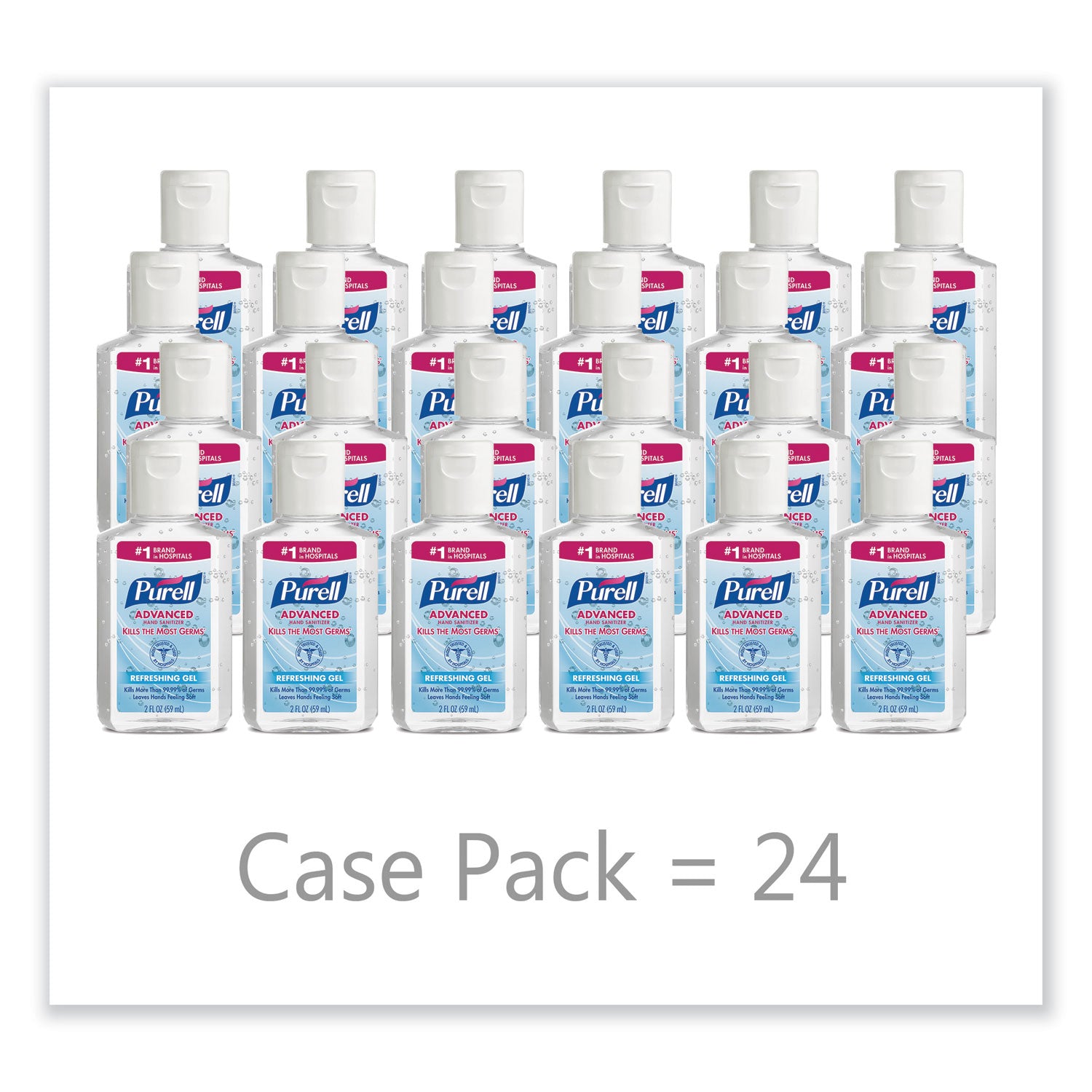 PURELL® Advanced Hand Sanitizer Refreshing Gel, 2 oz, Flip-Cap Bottle, Clean Scent, 24/Carton