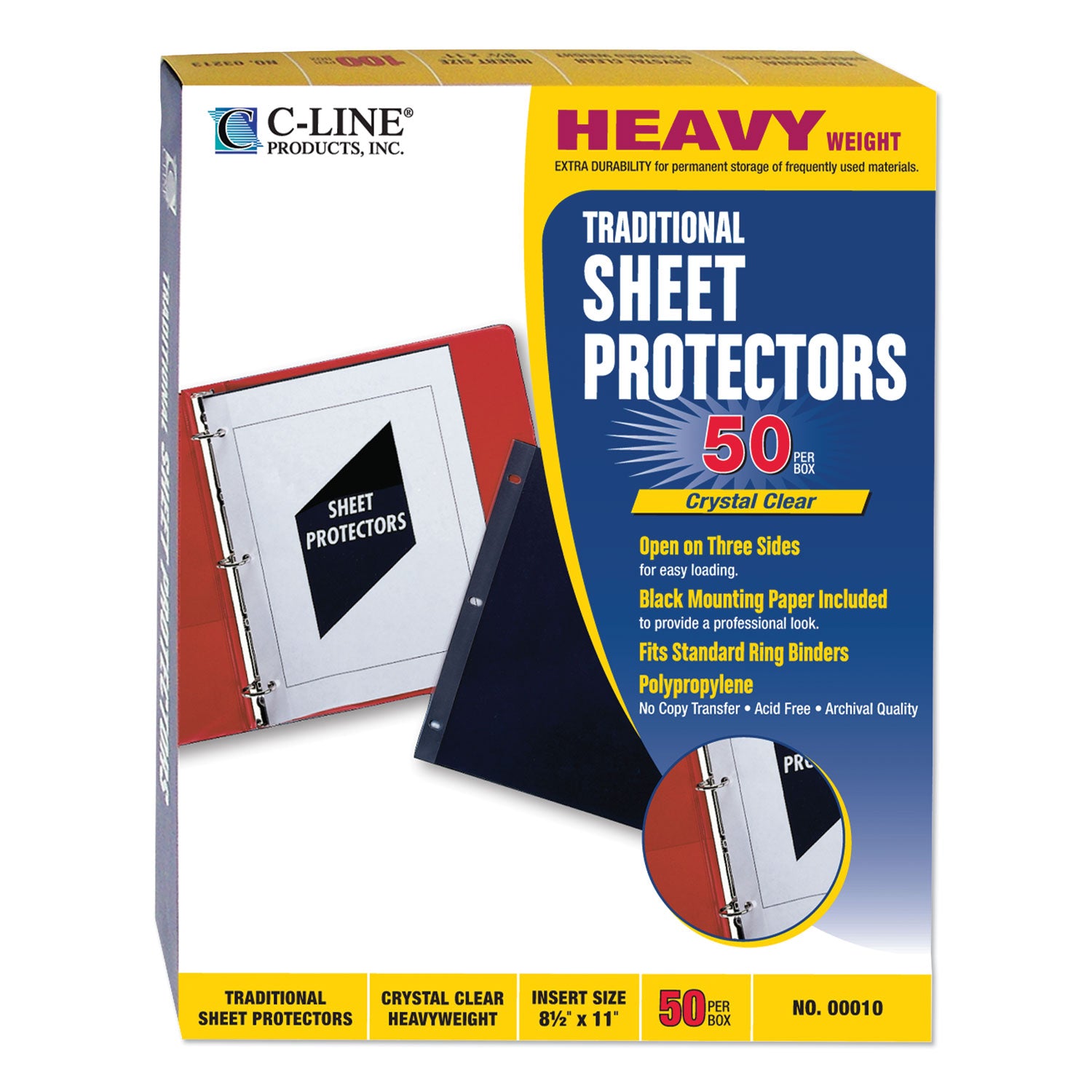 C-Line® Traditional Polypropylene Sheet Protectors, Heavyweight, 11 X 8.5, 50/box