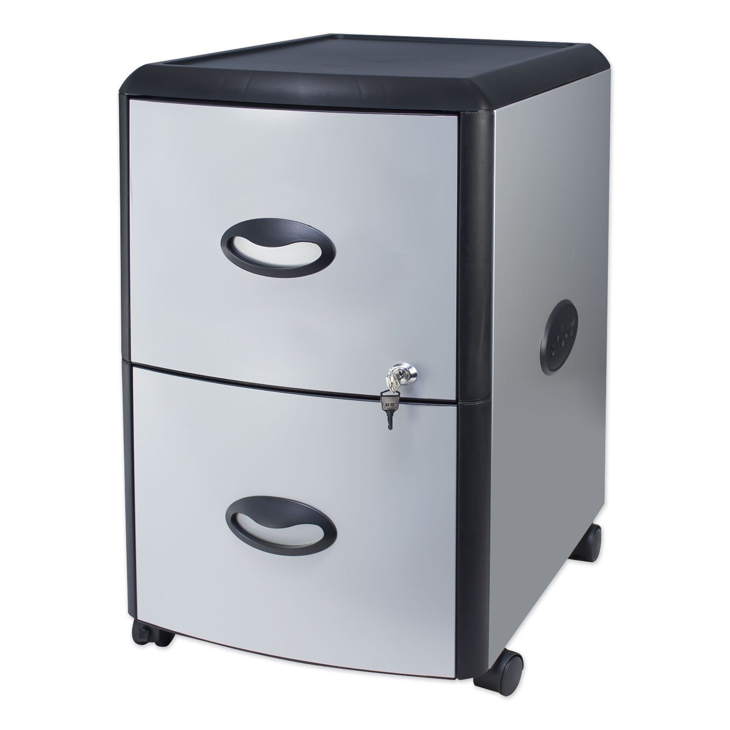Storex Mobile Filing Cabinet With Metal Siding, 2 Letter-Size File Drawers, Silver/black, 19" X 15" X 23"