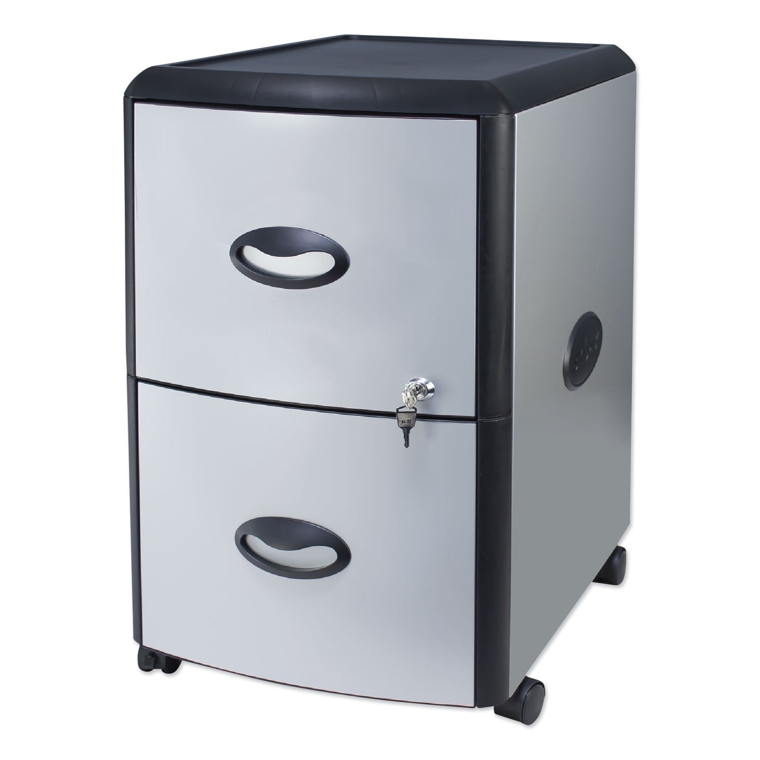 Storex Mobile Filing Cabinet With Metal Siding, 2 Letter-Size File Drawers, Silver/black, 19" X 15" X 23"