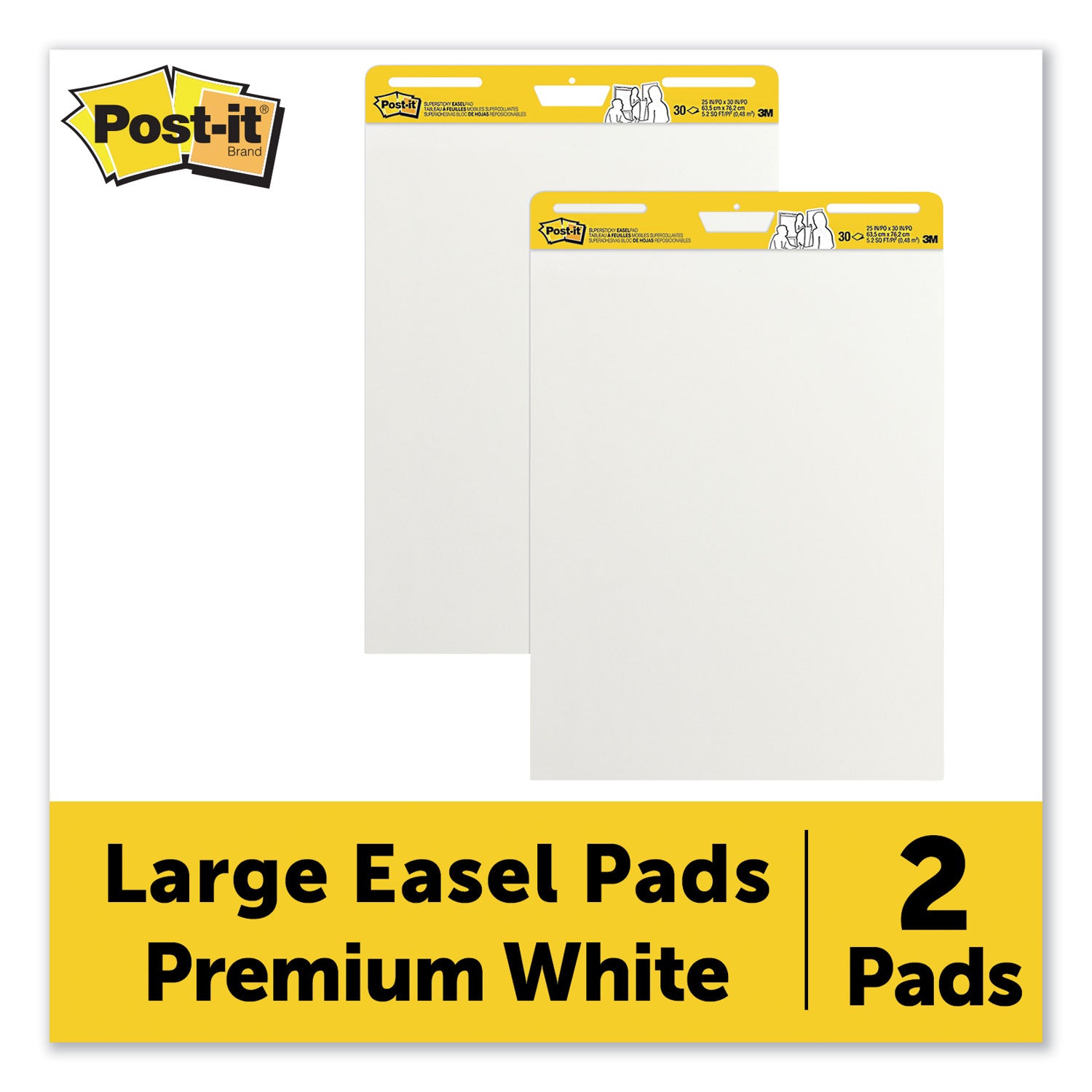 Post-it® Easel Pads Super Sticky Vertical-Orientation Self-Stick Easel Pads, Unruled, 25 x 30, White, 30 Sheets, 2/Carton
