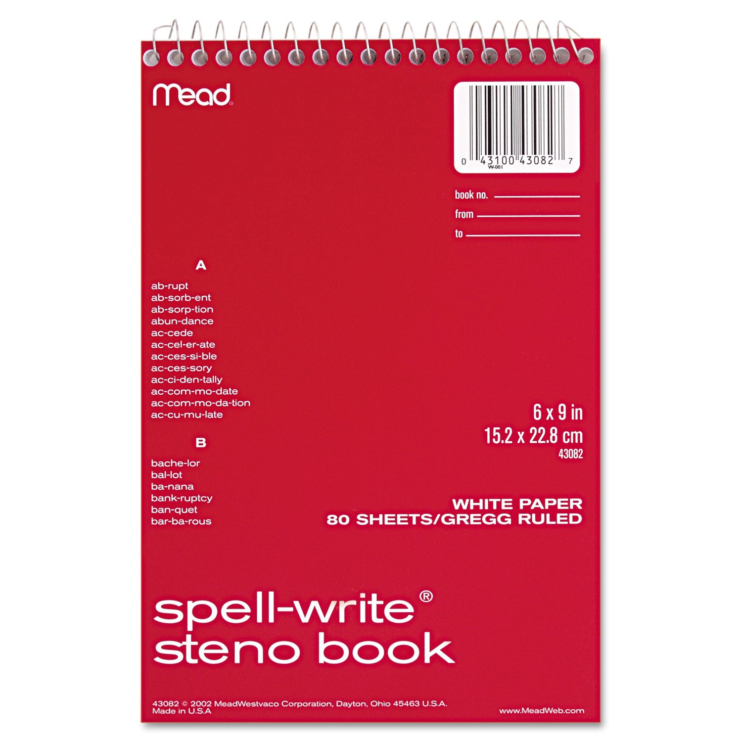 Spell-Write Wirebound Steno Pad, Gregg Rule, Randomly Assorted Cover Colors, 80 White 6 x 9 Sheets