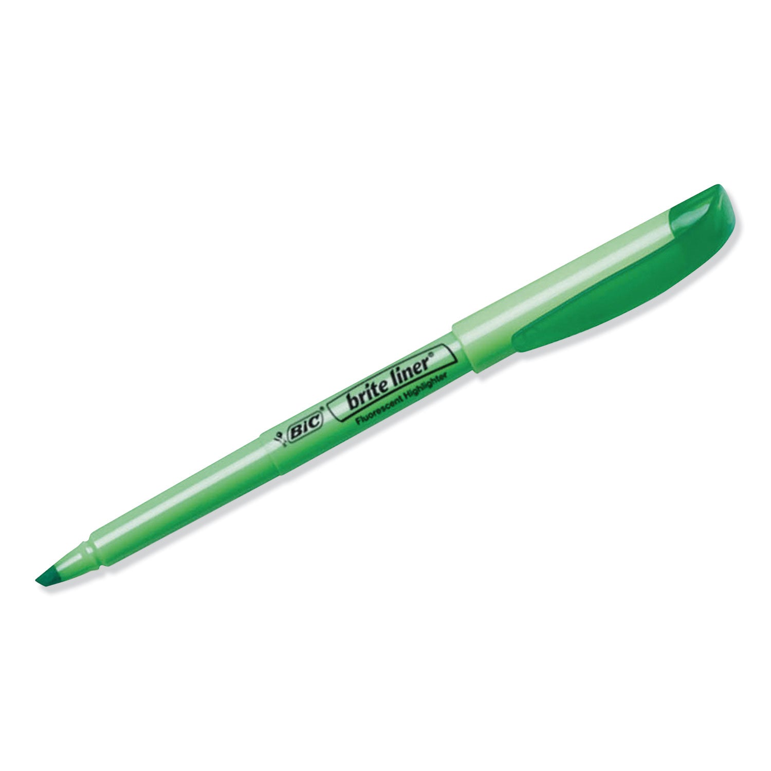BIC® Brite Liner Highlighter, Fluorescent Green Ink, Chisel Tip, Green/black Barrel, Dozen
