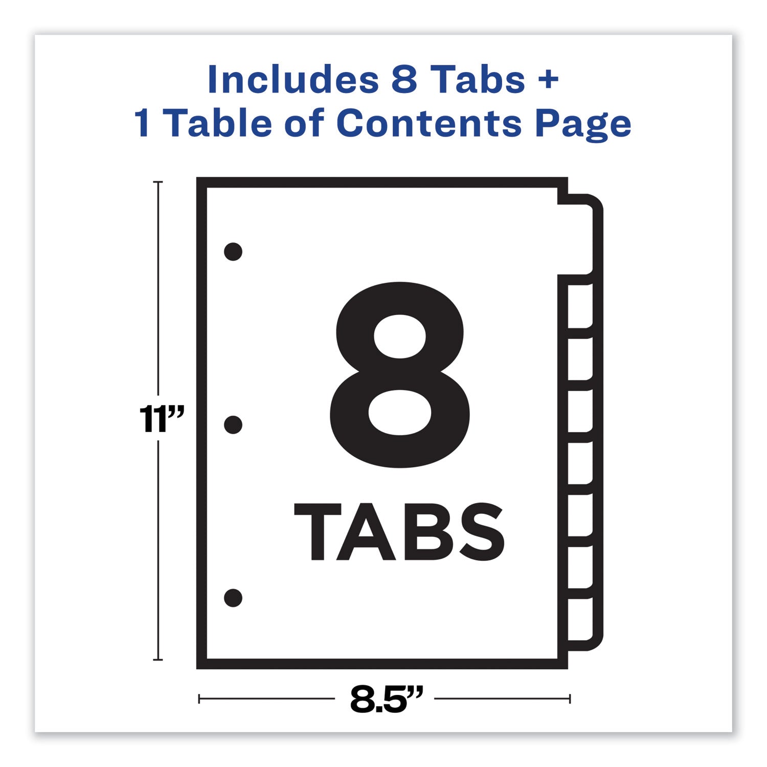 Avery® Customizable TOC Ready Index Black and White Dividers, 8-Tab, 1 to 8, 11 x 8.5, 1 Set