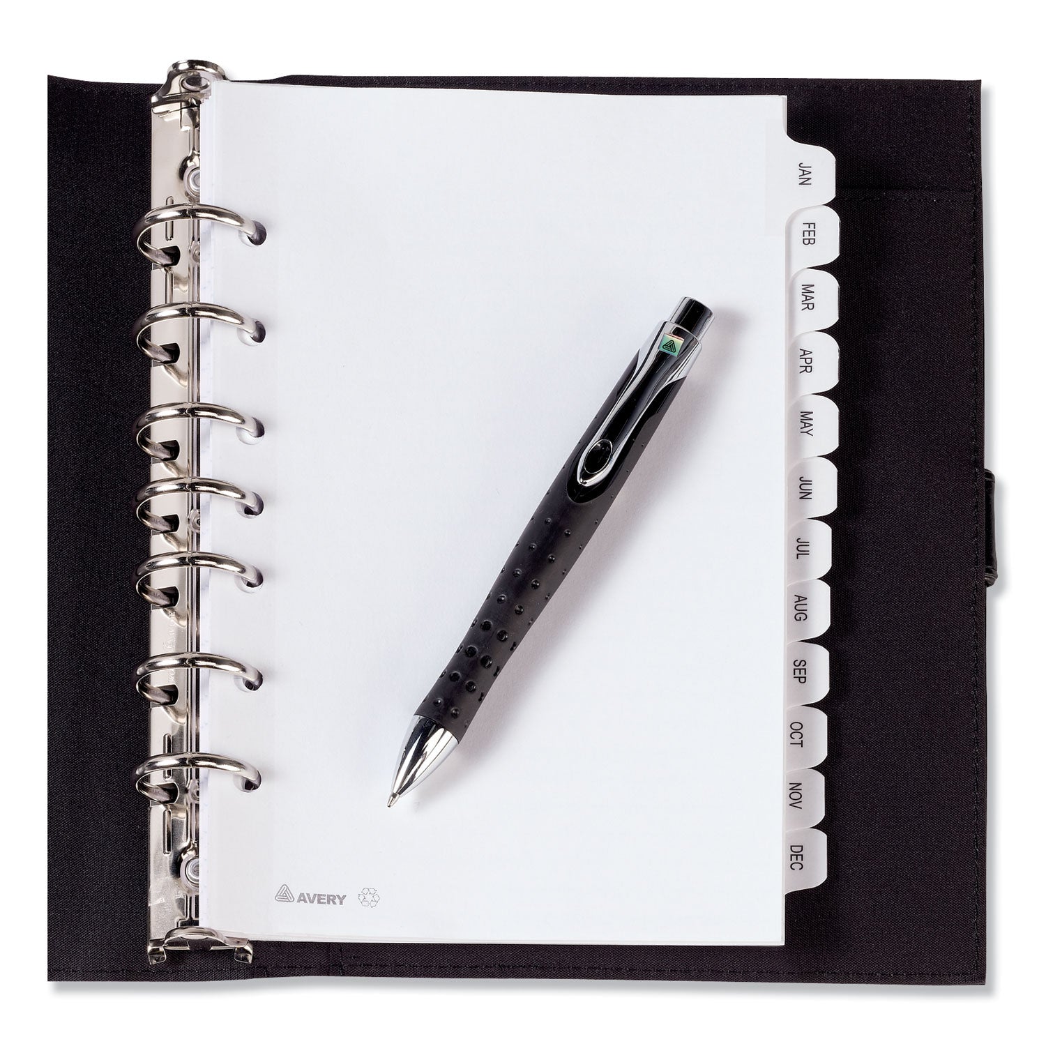 Avery® Preprinted Tab Dividers, 12-Tab, Jan. to Dec., 8.5 x 5.5, White, 1 Set