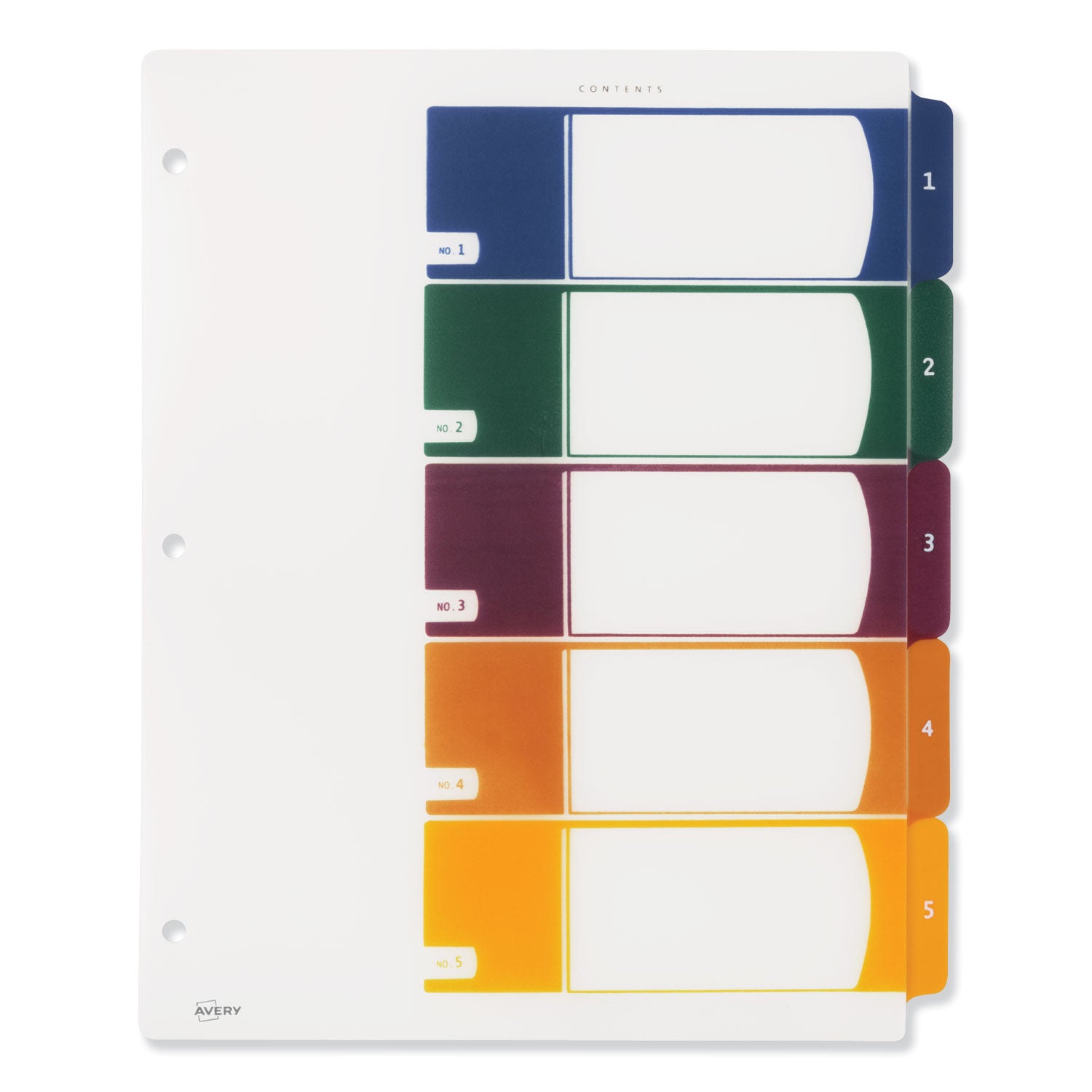 Avery® Customizable Table Of Contents Ready Index Dividers With Multicolor Tabs, 5-Tab, 1 To 5, 11 X 8.5, Translucent, 1 Set