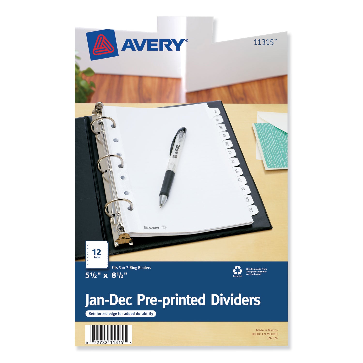 Preprinted Tab Dividers, 12-Tab, Jan. to Dec., 8.5 x 5.5, White, 1 Set