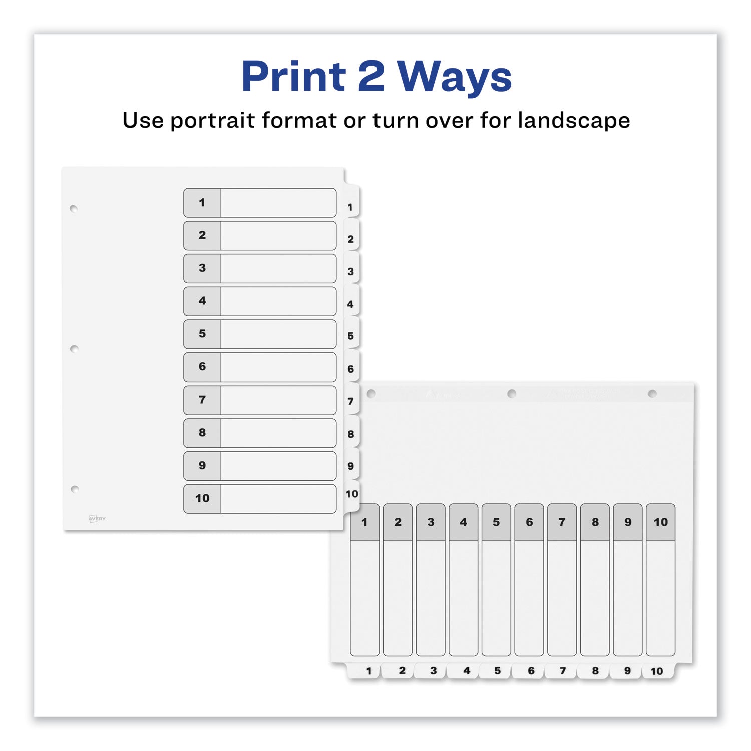 Avery® Customizable TOC Ready Index Black and White Dividers, 10-Tab, 1 to 10, 11 x 8.5, 1 Set