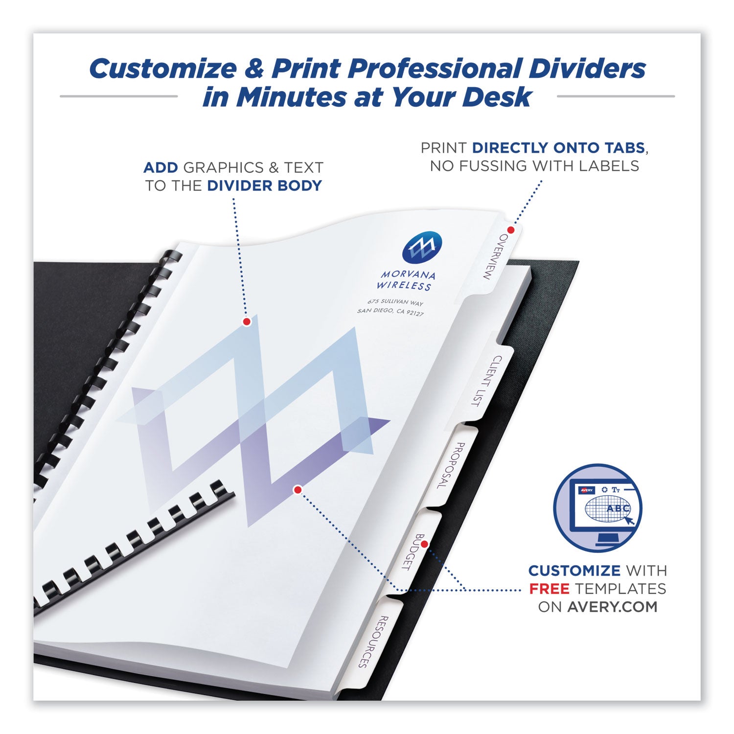 Avery® Customizable Print-On Dividers, Unpunched, 5-Tab, 11 x 8.5, White, 5 Sets