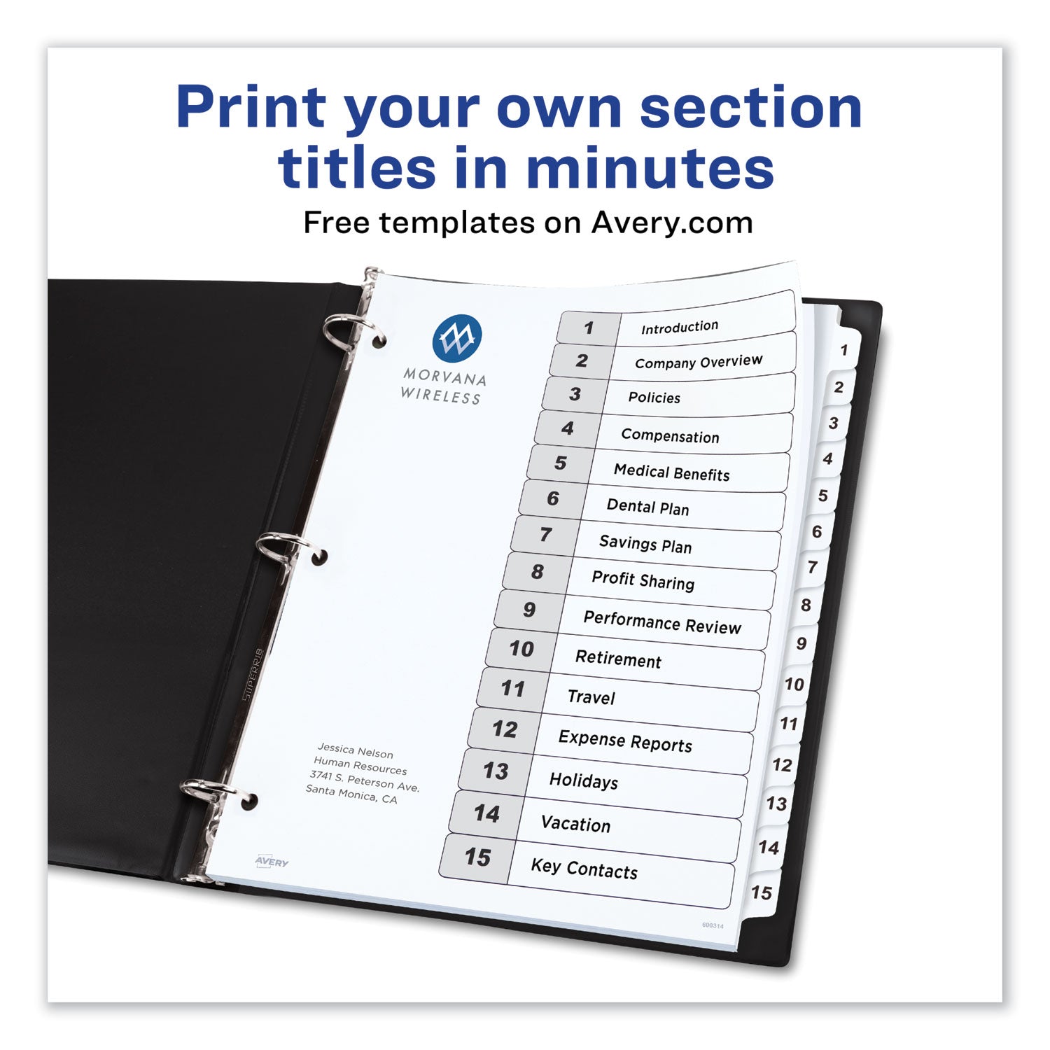 Avery® Customizable TOC Ready Index Black and White Dividers, 15-Tab, 1 to 15, 11 x 8.5, 1 Set