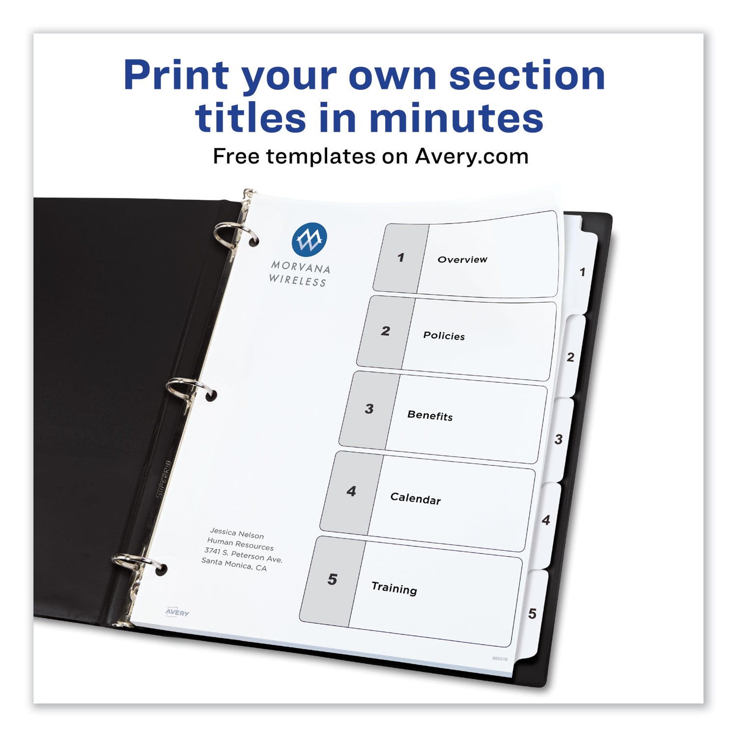 Avery® Customizable TOC Ready Index Black and White Dividers, 5-Tab, 1 to 5, 11 x 8.5, 1 Set