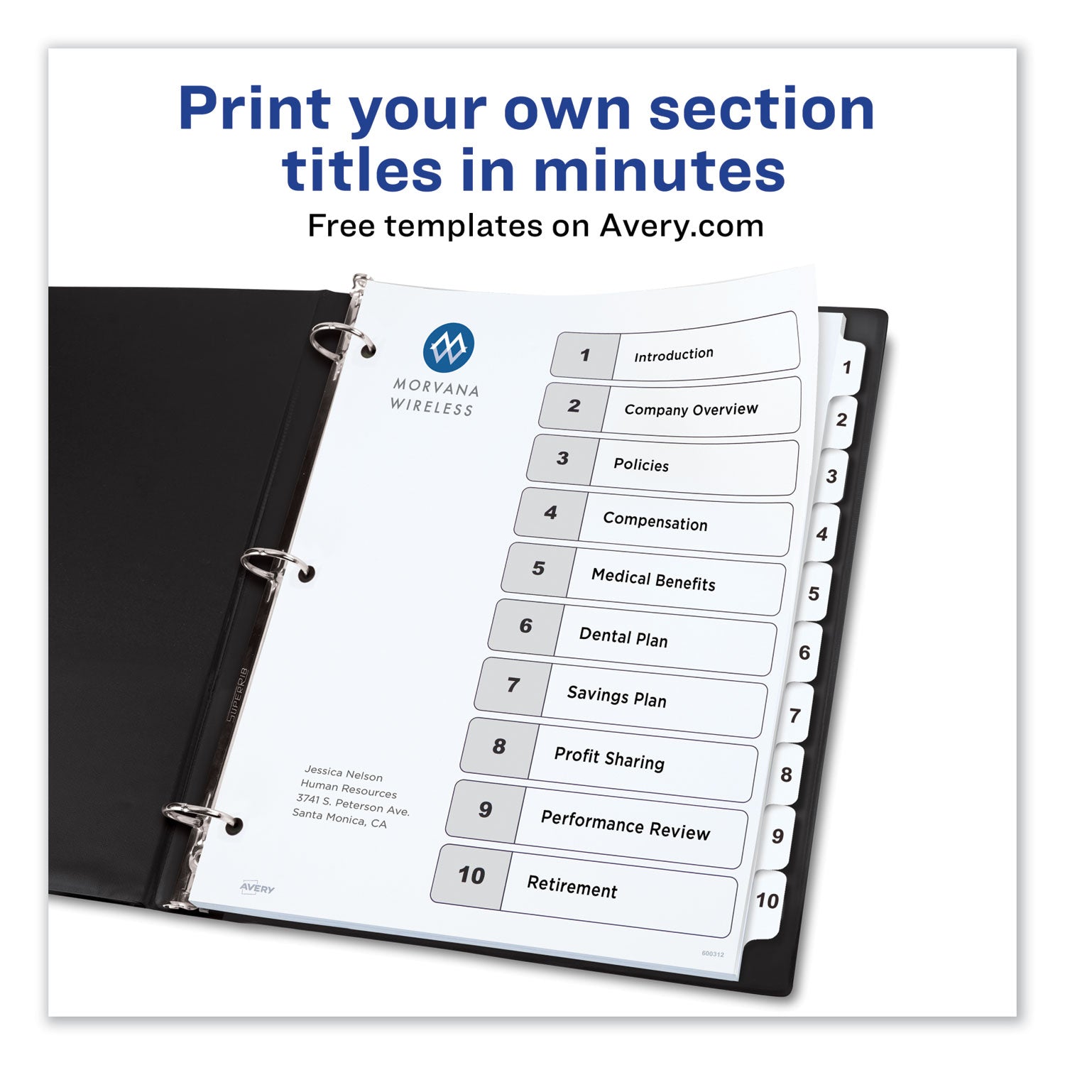 Avery® Customizable TOC Ready Index Black and White Dividers, 10-Tab, 1 to 10, 11 x 8.5, 1 Set