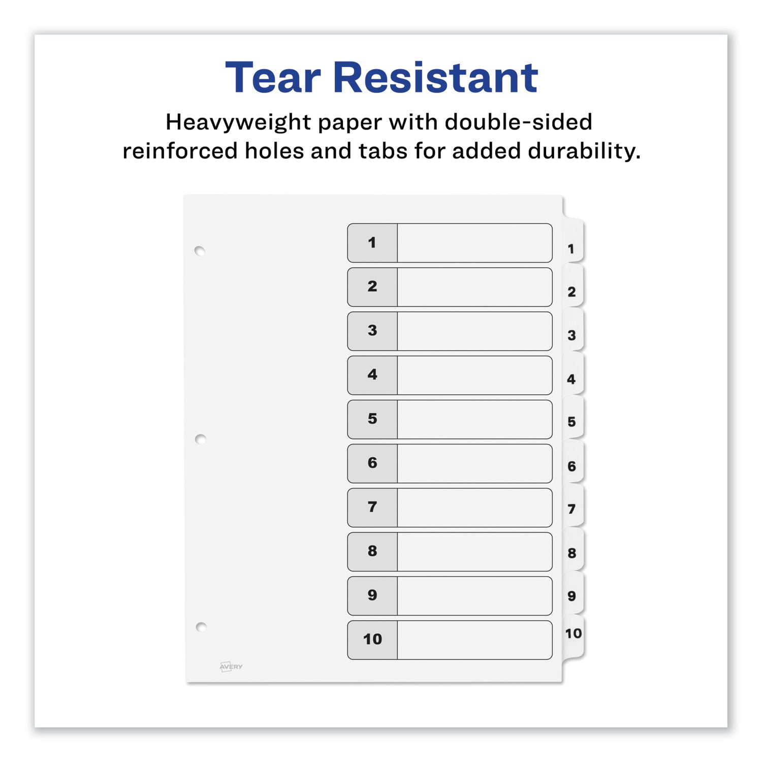 Avery® Customizable TOC Ready Index Black and White Dividers, 10-Tab, 1 to 10, 11 x 8.5, 1 Set