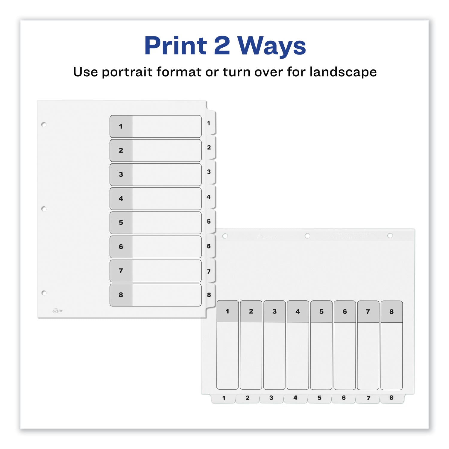 Avery® Customizable TOC Ready Index Black and White Dividers, 8-Tab, 1 to 8, 11 x 8.5, 1 Set
