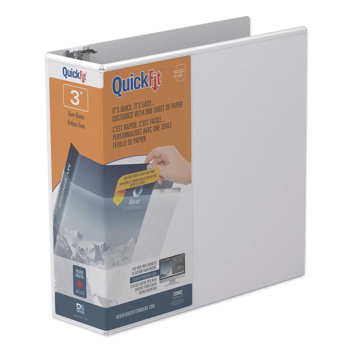 QuickFit D-Ring View Binder, 3 Rings, 3" Capacity, 11 x 8.5, White Stride Flipcost
