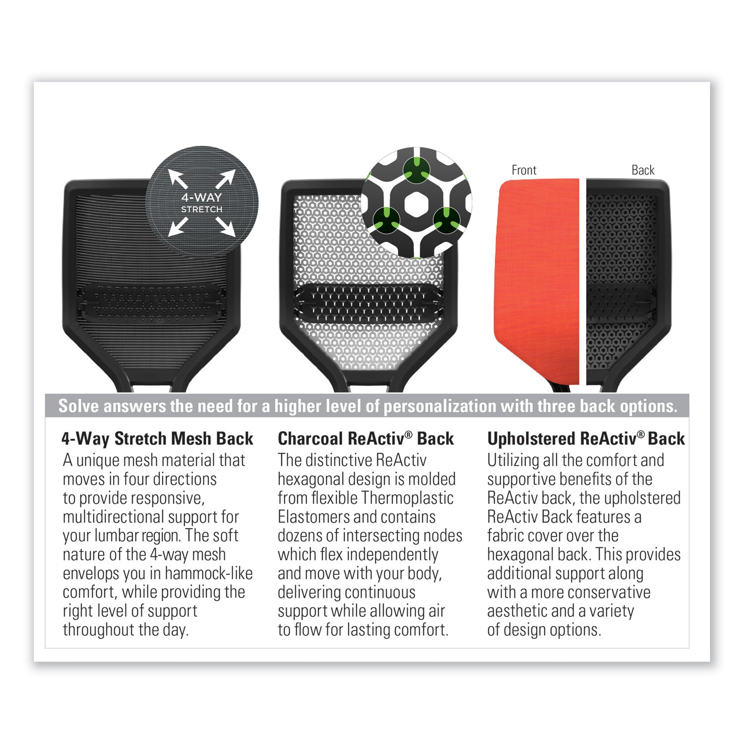 HON® Solve Series Upholstered Back Task Chair, Supports Up To 300 Lb, 17" To 22" Seat Height, Ink Seat/back, Black Base