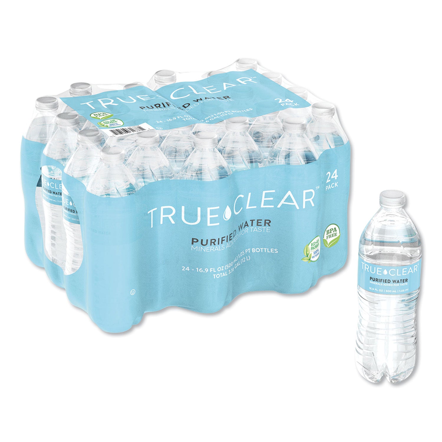 True Clear® Purified Bottled Water, 16.9 Oz Bottle, 24 Bottles/carton