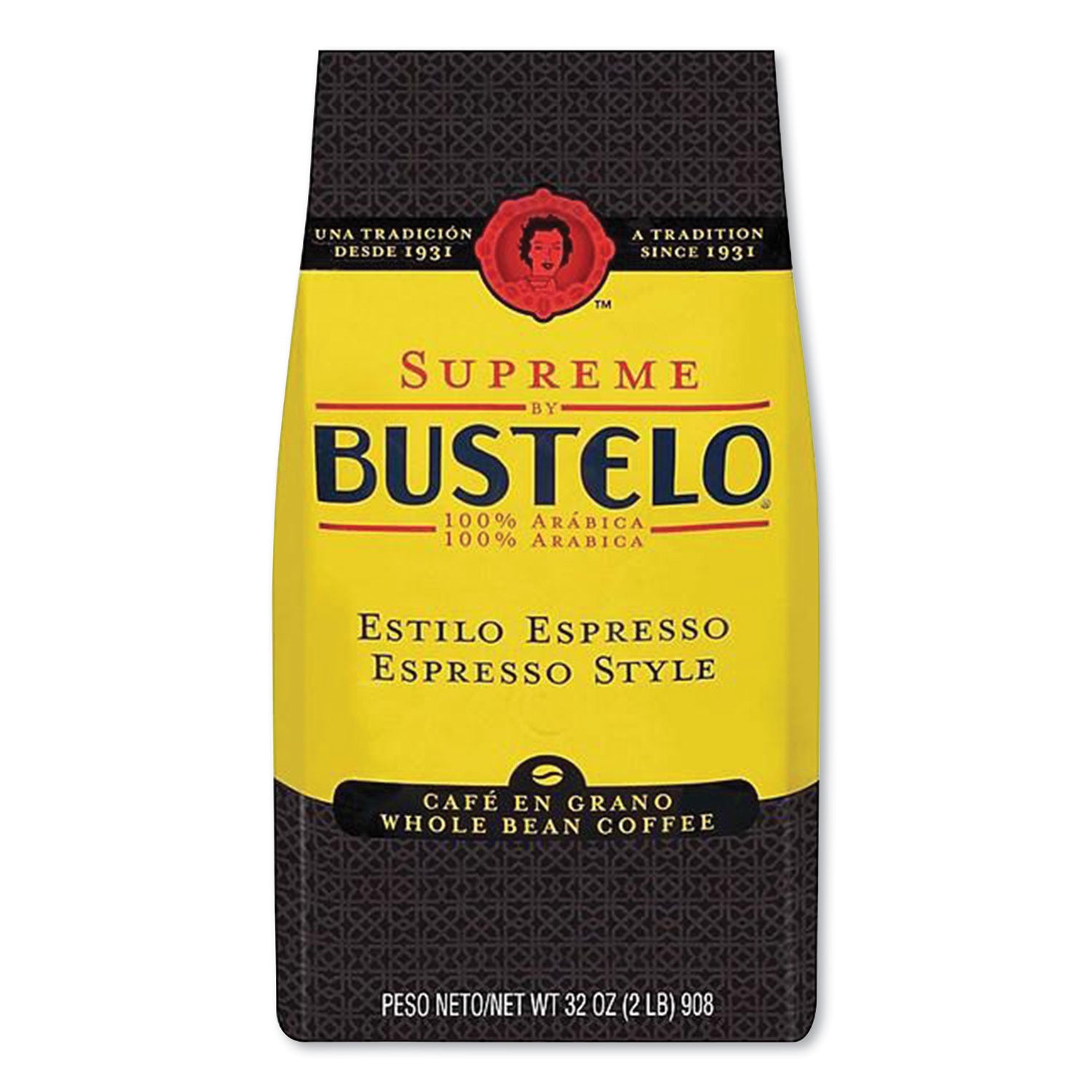 Café Bustelo Supreme Espresso-Style Whole Bean Coffee, Dark Roast, 2 Lb Bag