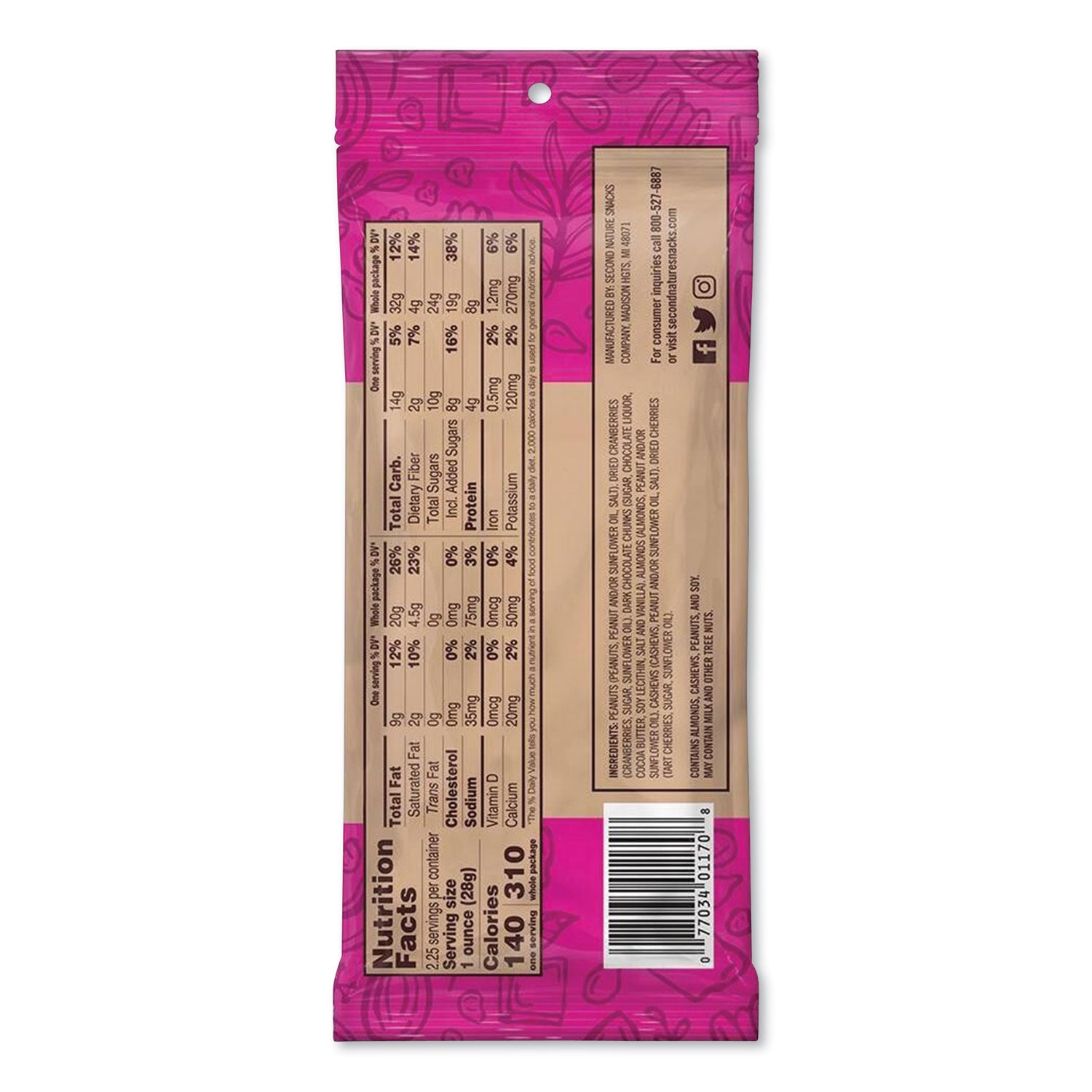 Second Nature® Wholesome Medley Assorted Trail Mix, 2.25 Oz Bag, 12 Bags/box