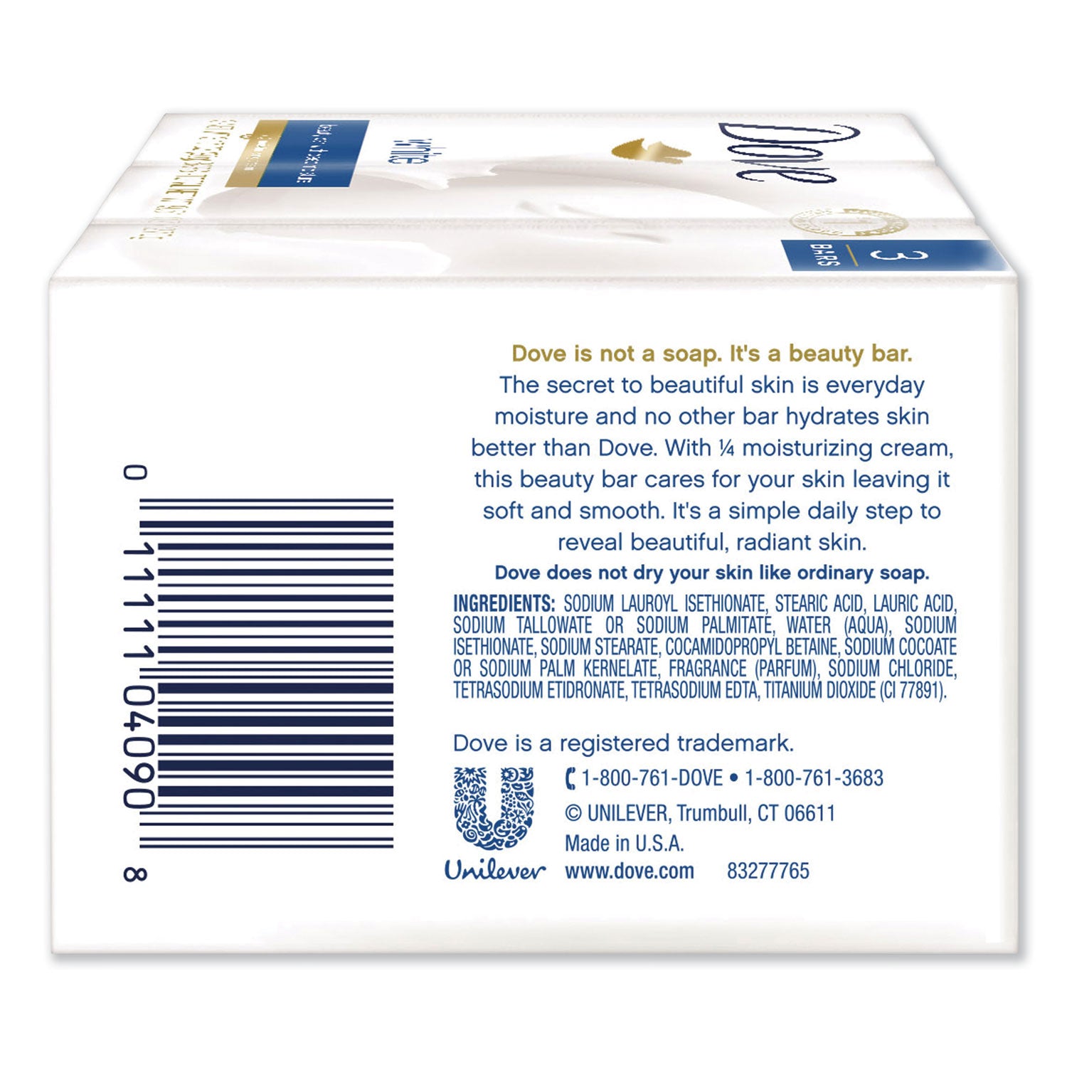 Dove® White Beauty Bar, Light Scent, 3.17 Oz, 3/pack