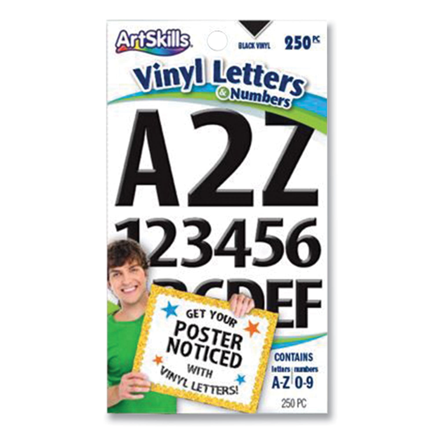 Poster and Bulletin Board Vinyl Letters and Numbers, Black, 1" and 2"h, 250/Pack