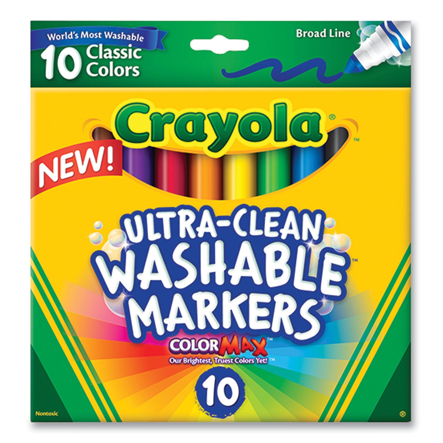Crayola® ULTRA-CLEAN WASHABLE MARKERS, BROAD BULLET TIP, ASSORTED COLORS, 10/PACK