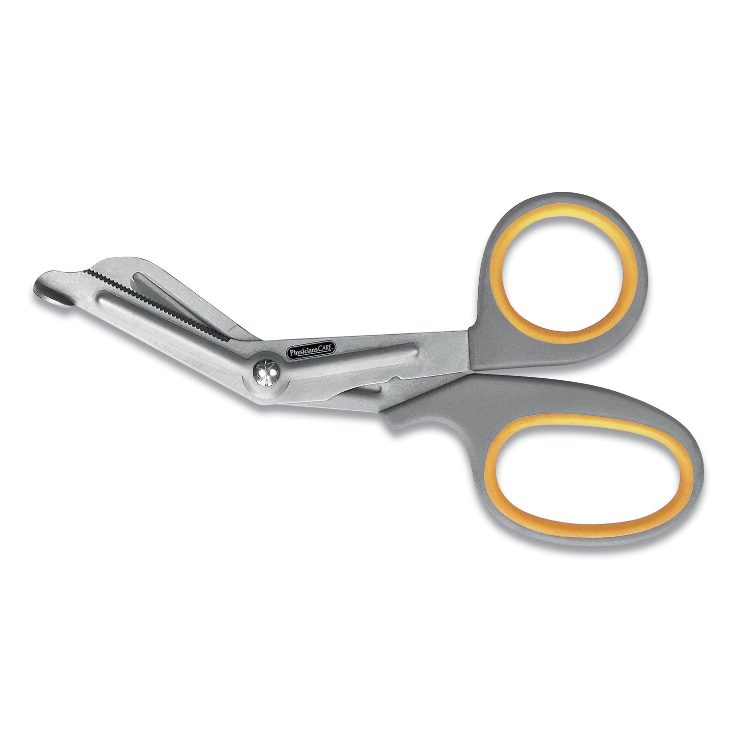 Titanium-Bonded Angled Medical Shears, 7" Long, 3" Cut Length, Crane-Style Gray/Yellow Handle