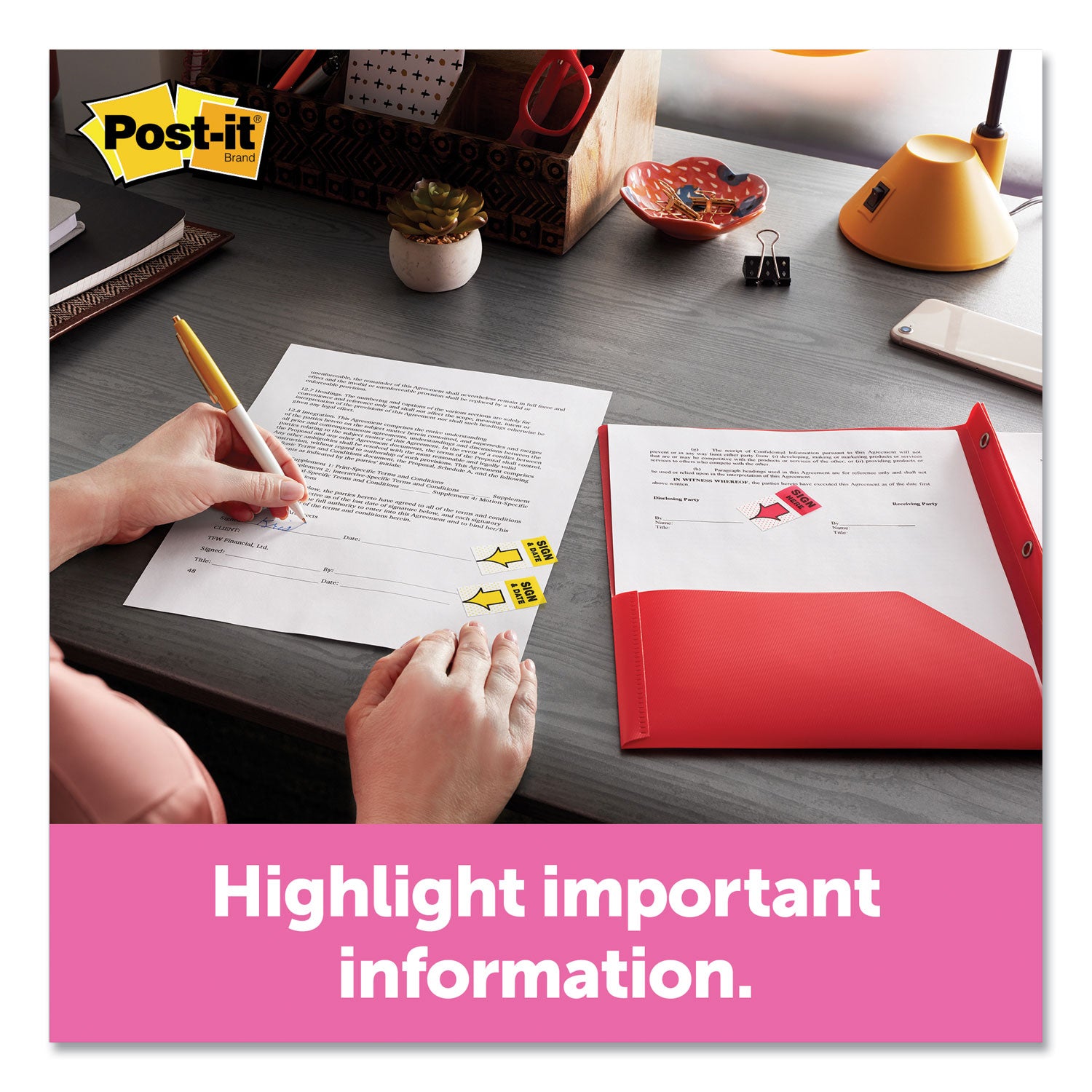 Post-it® Flags Page Flags in Desk Grip Dispenser, 1 x 1.75, Yellow, 200/Dispenser