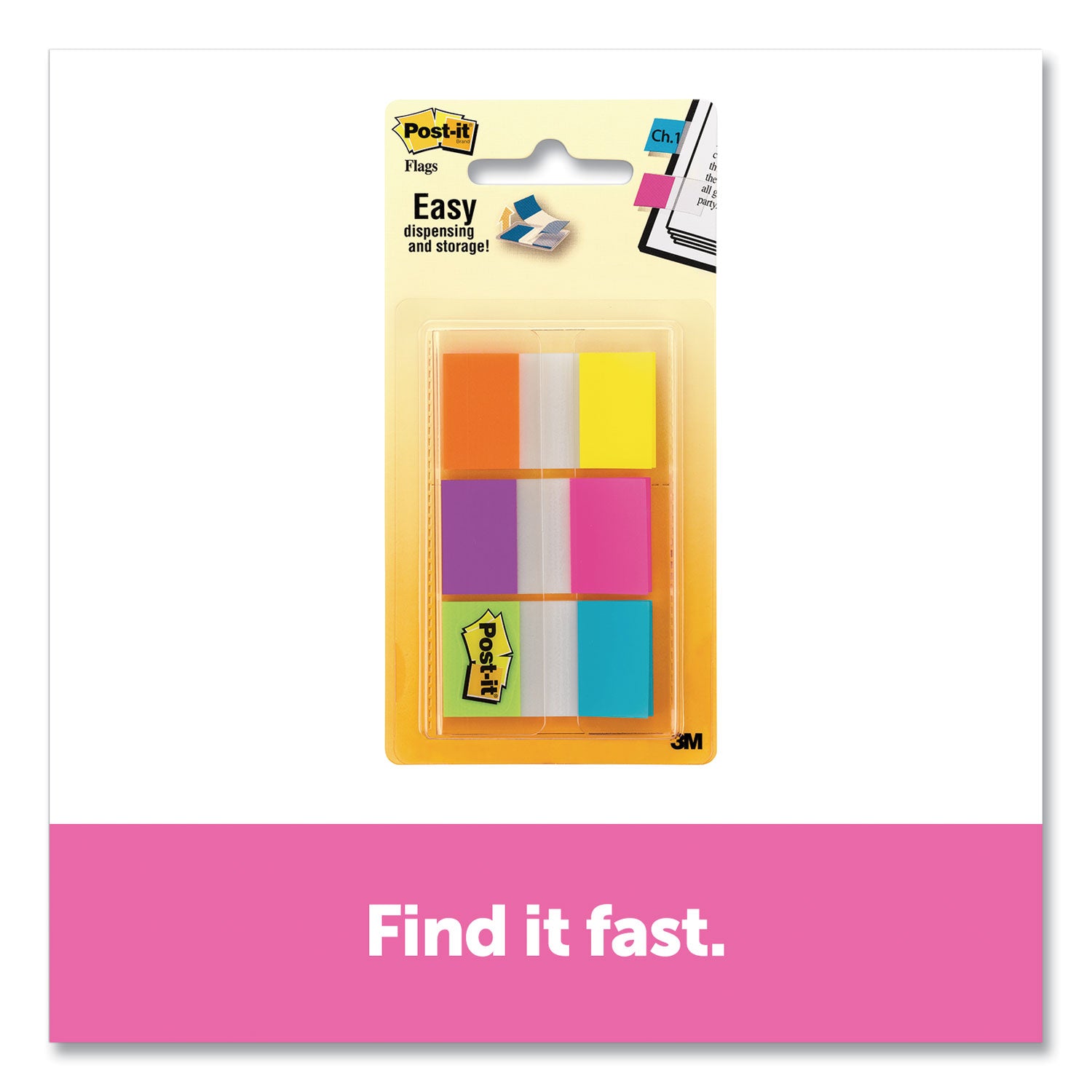 Post-it® Flags Page Flags In Portable Dispenser, Assorted Brights, 60 Flags/pack