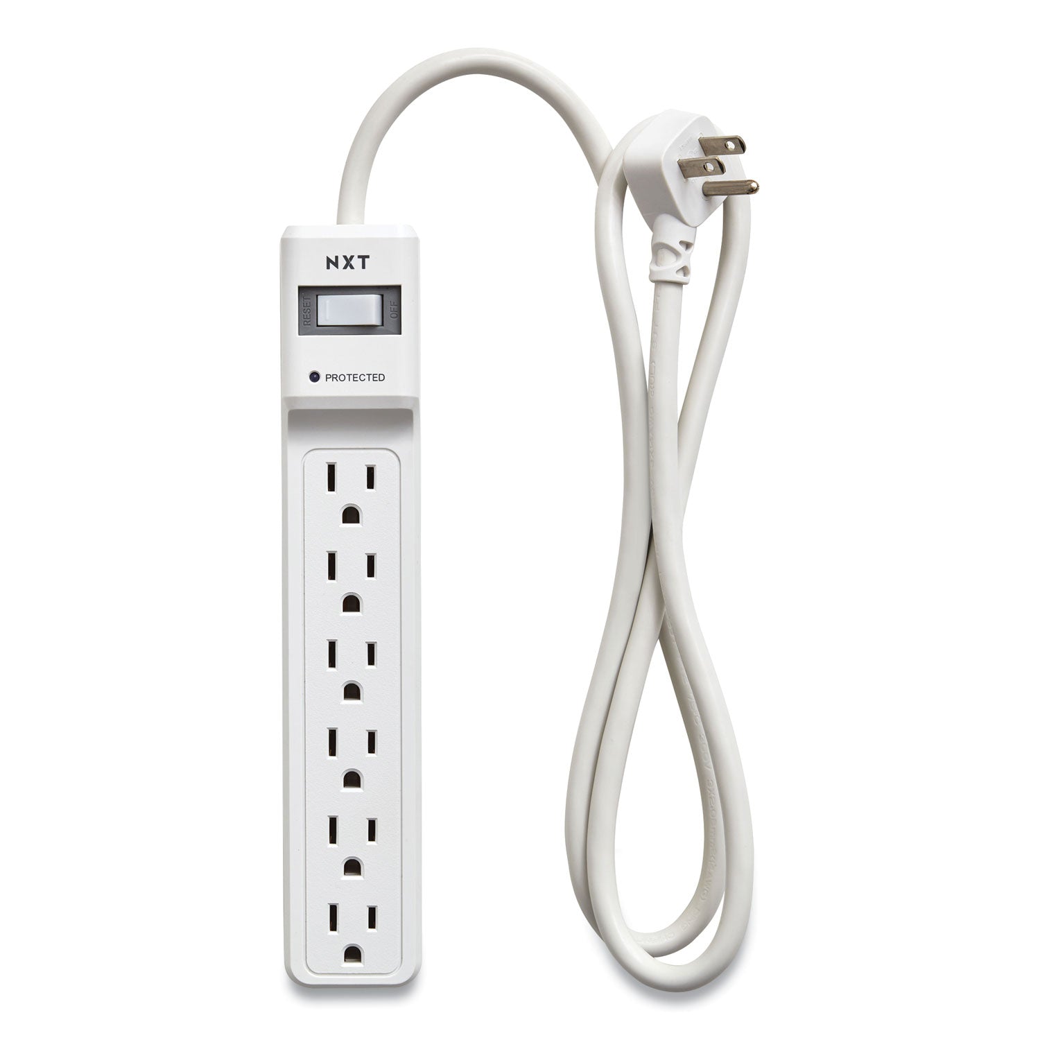 Surge Protector, 6 AC Outlets, 4 ft Cord, 600 J, White
